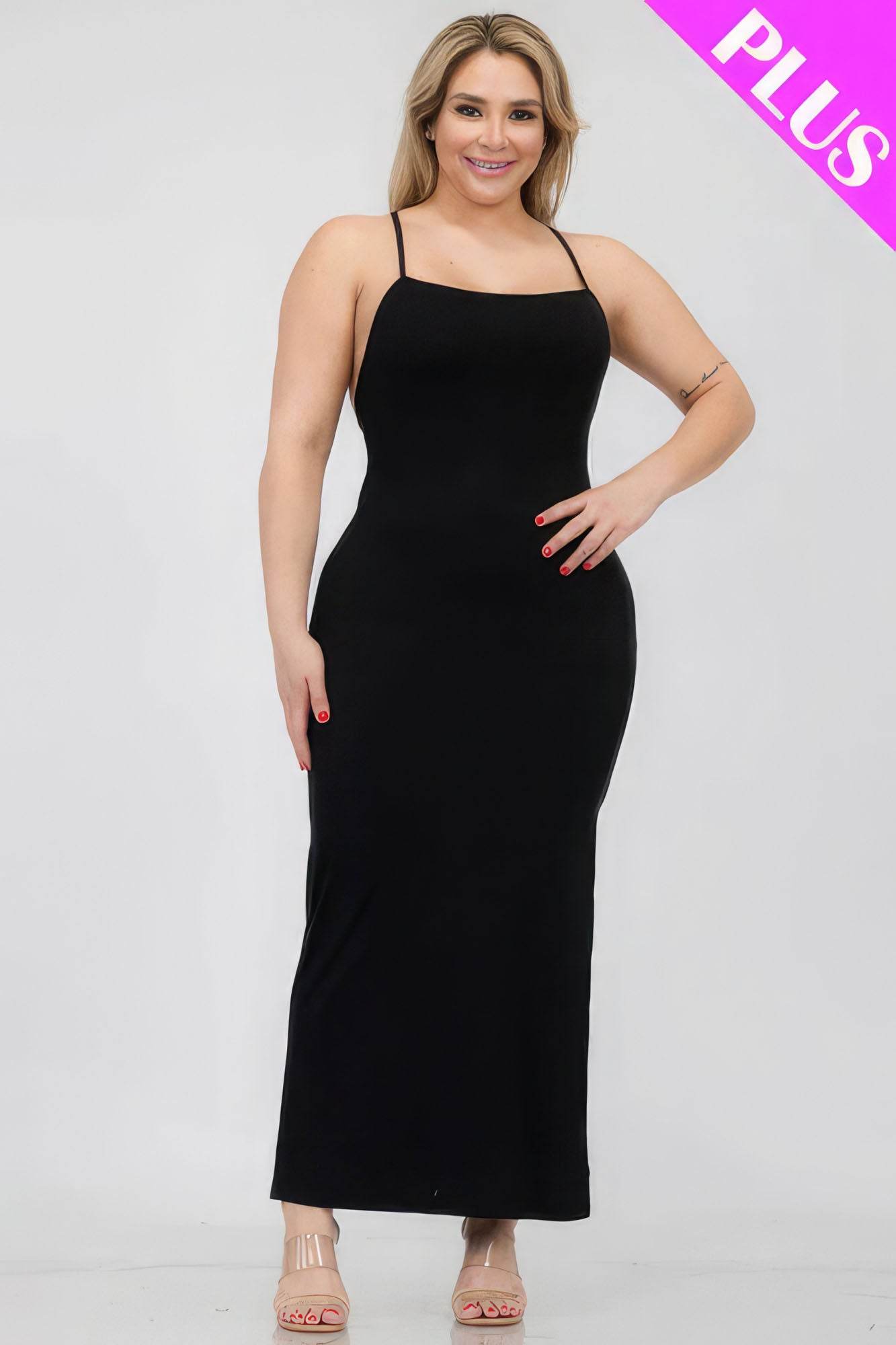 Plus Size Crisscross Back Split Thigh Maxi Dress - DaTrendStore.Com
