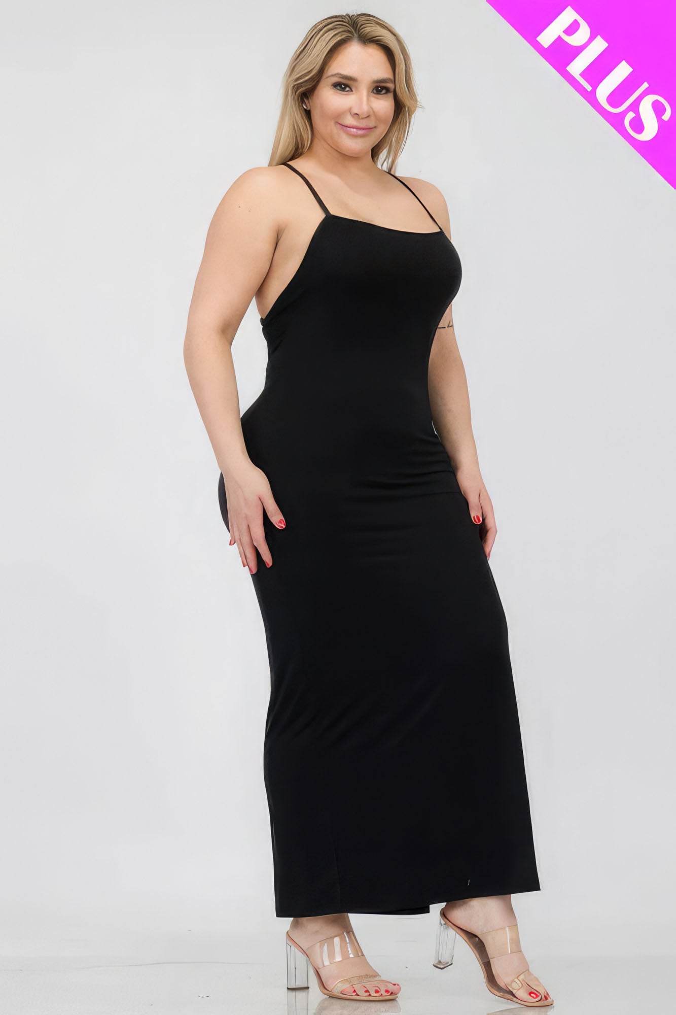 Plus Size Crisscross Back Split Thigh Maxi Dress - DaTrendStore.Com