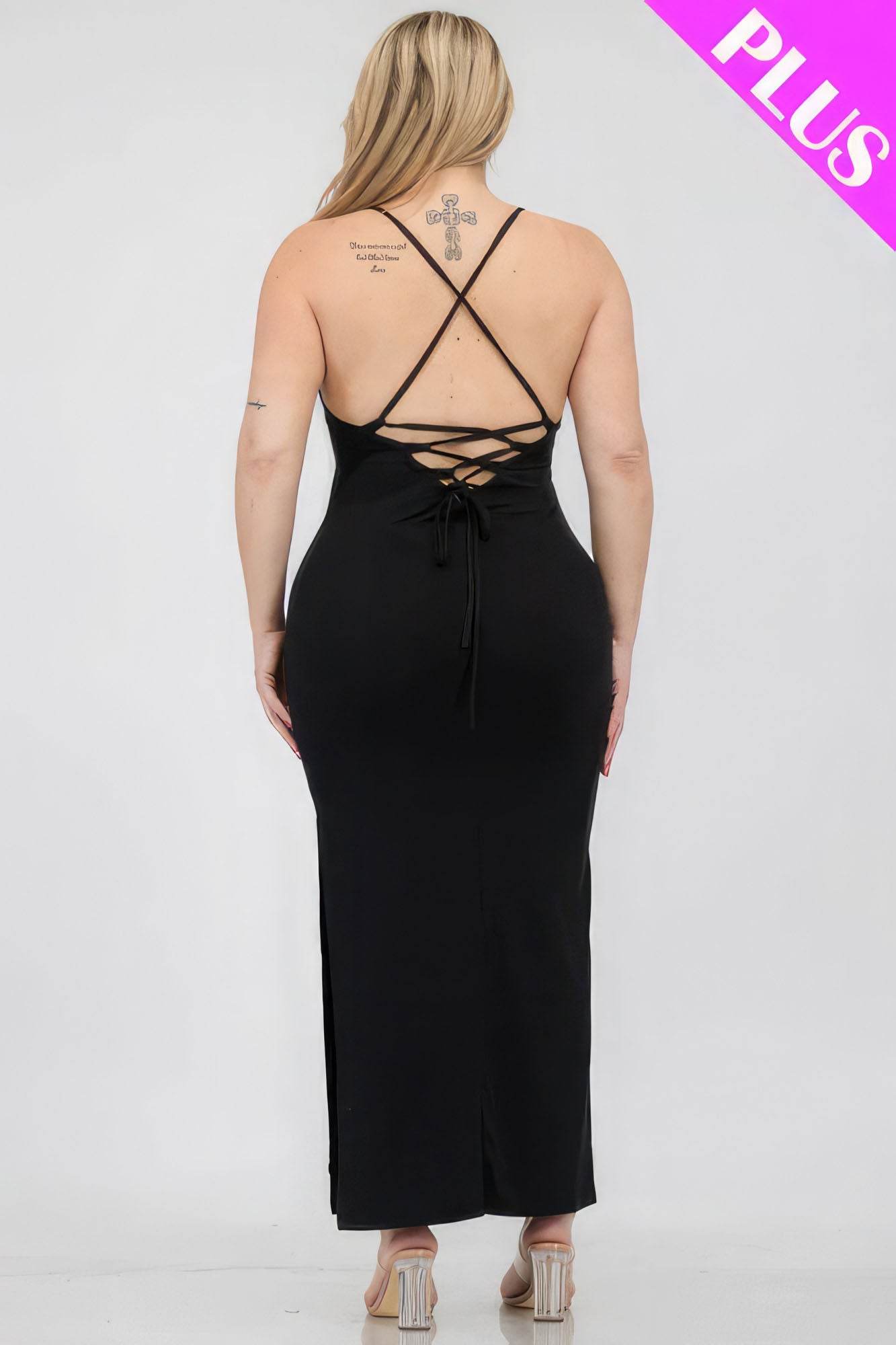Plus Size Crisscross Back Split Thigh Maxi Dress - DaTrendStore.Com