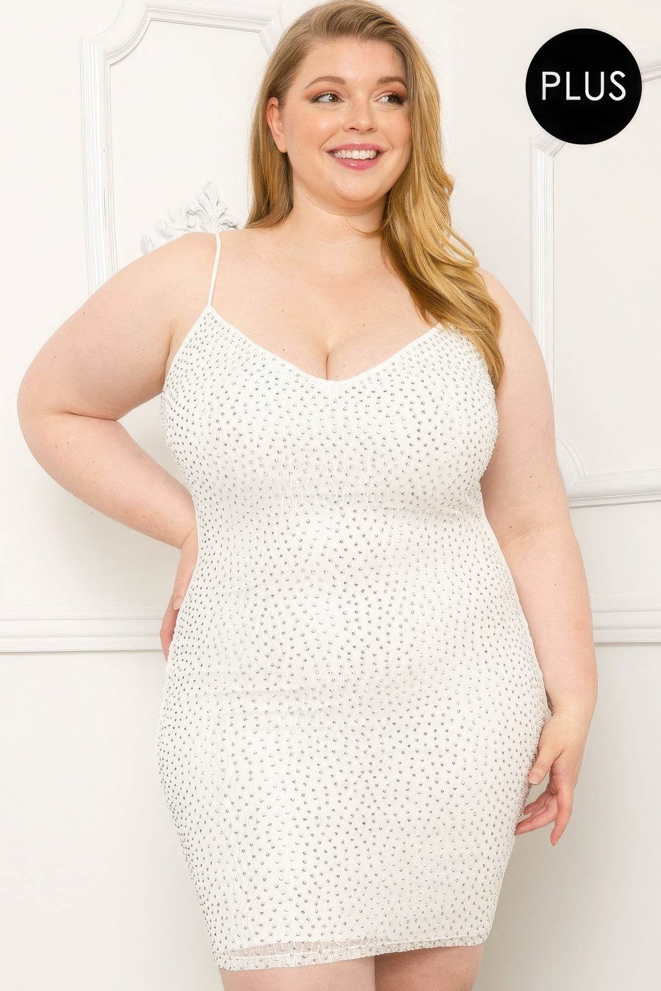 Rhinestone Body Plus Size Mini Dress - DaTrendStore.Com
