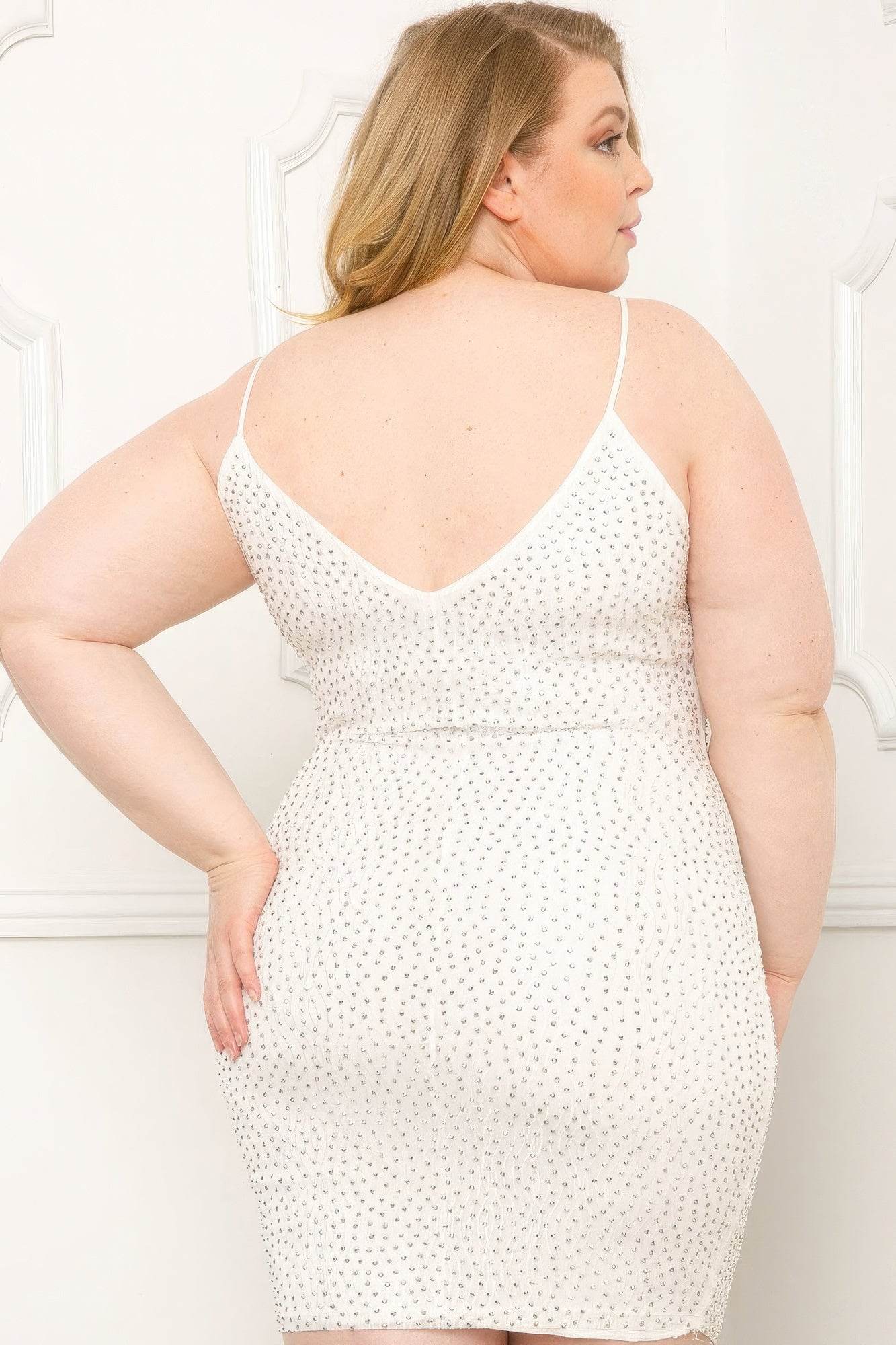 Rhinestone Body Plus Size Mini Dress - DaTrendStore.Com