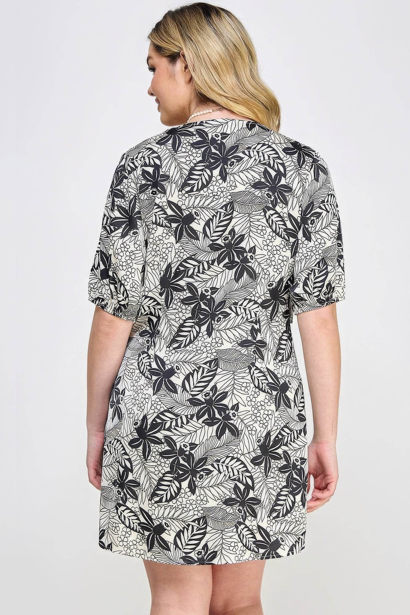 Plus Botanical Print Front Tie Dress - DaTrendStore.Com