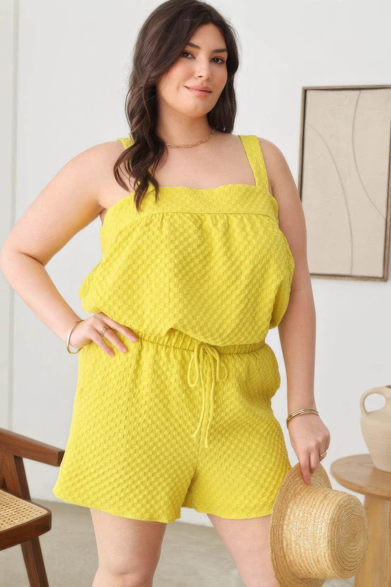 Plus Size Textured Top Elastic Waist Short Sets - DaTrendStore.Com