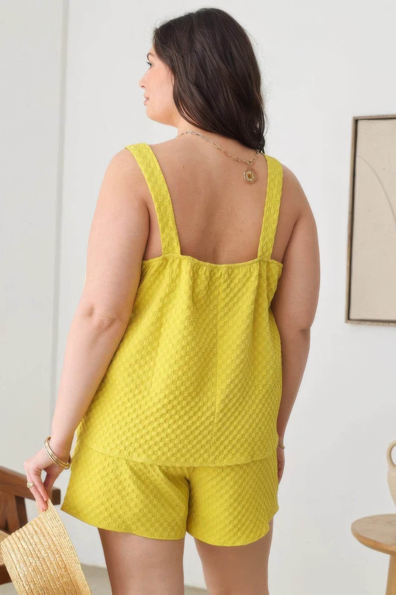 Plus Size Textured Top Elastic Waist Short Sets - DaTrendStore.Com