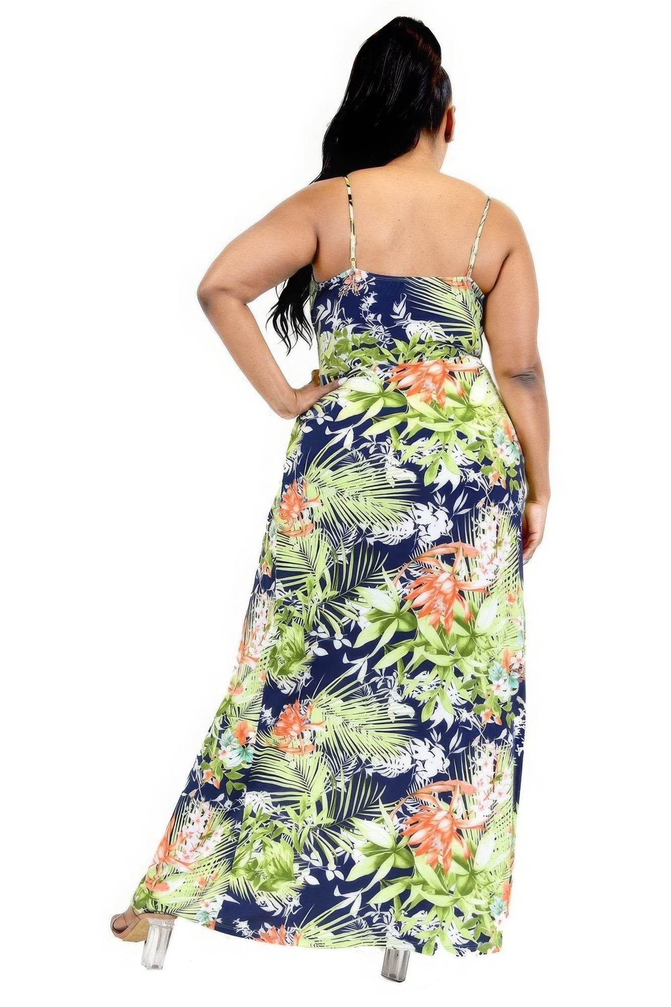 Plus Tropical Leaf Print Surplice Maxi Dress - DaTrendStore.Com