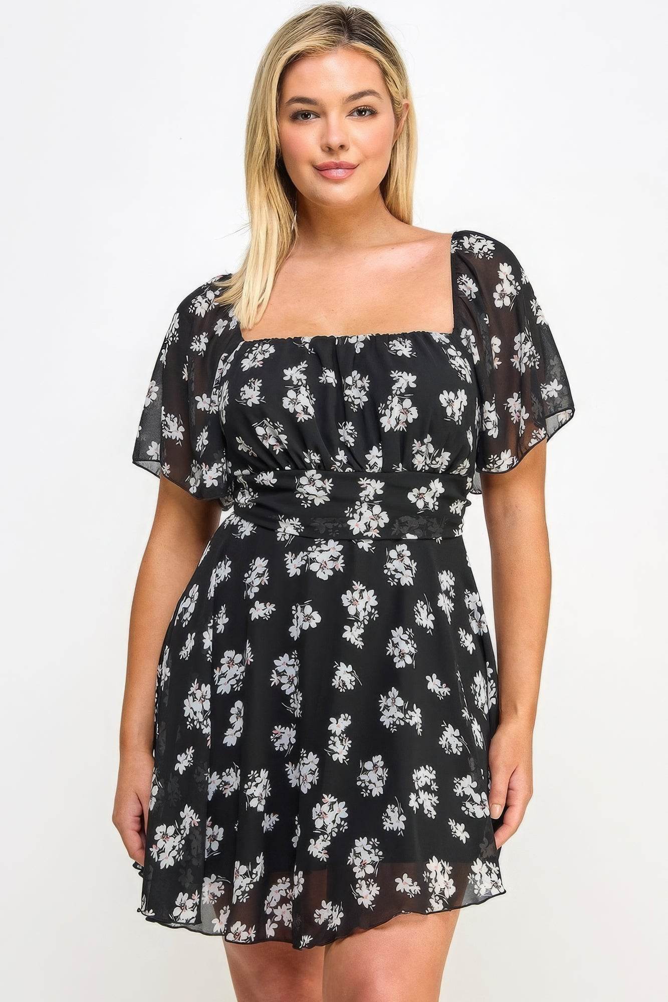 Plus Size Floral Chiffon Dress - DaTrendStore.Com