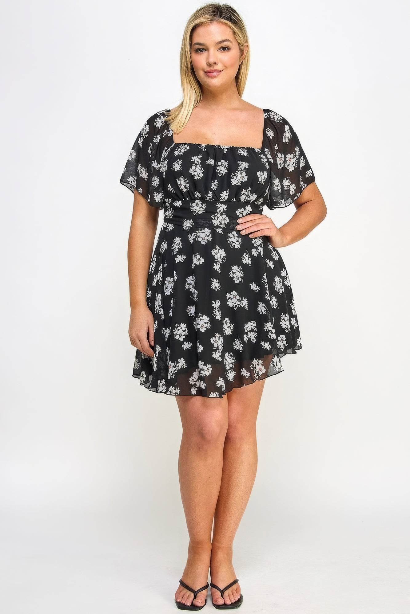 Plus Size Floral Chiffon Dress - DaTrendStore.Com