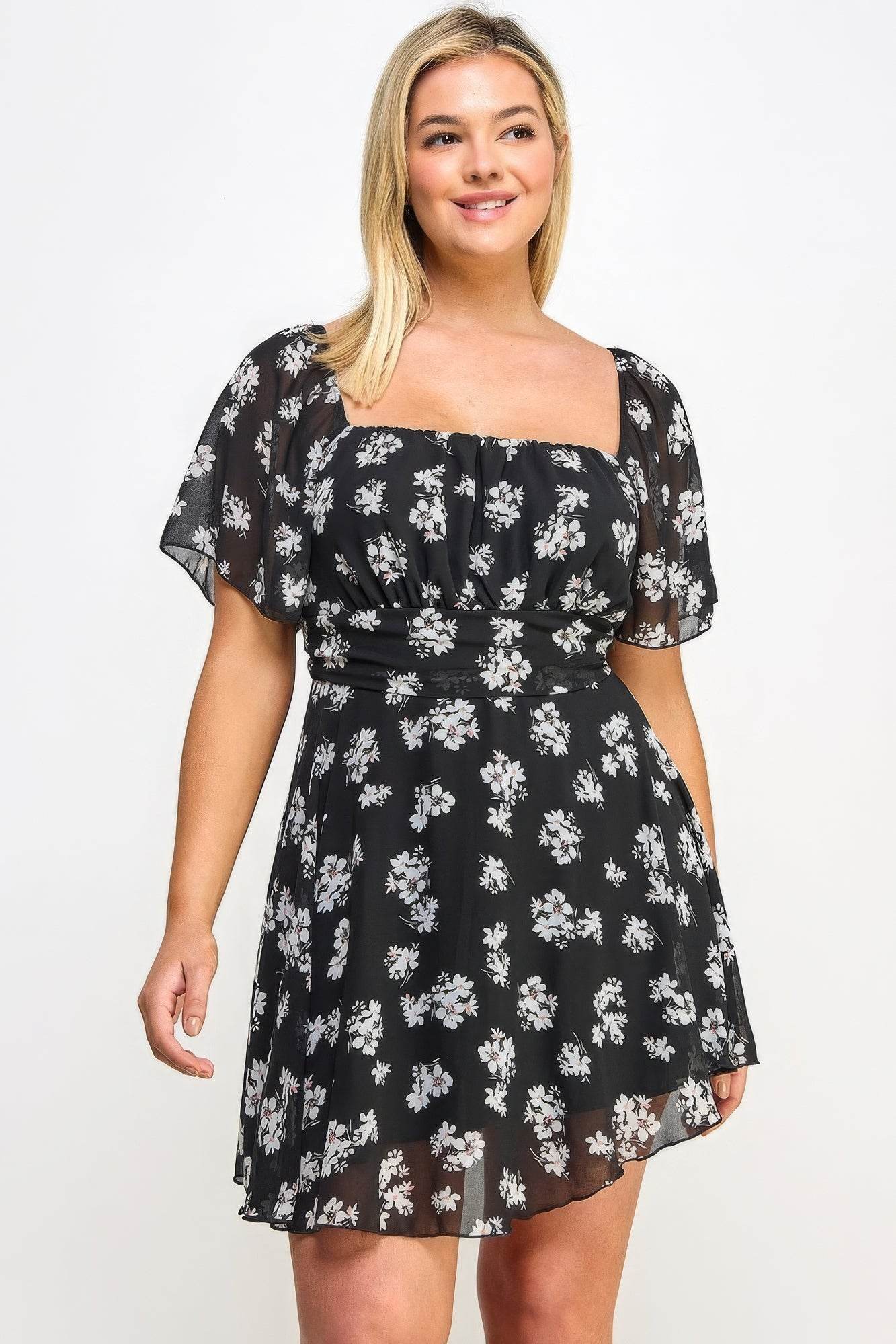 Plus Size Floral Chiffon Dress - DaTrendStore.Com