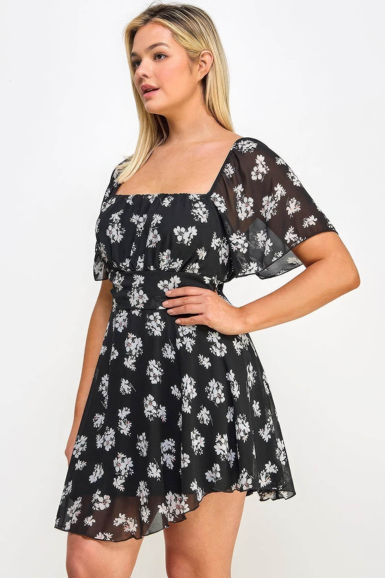 Plus Size Floral Chiffon Dress - DaTrendStore.Com
