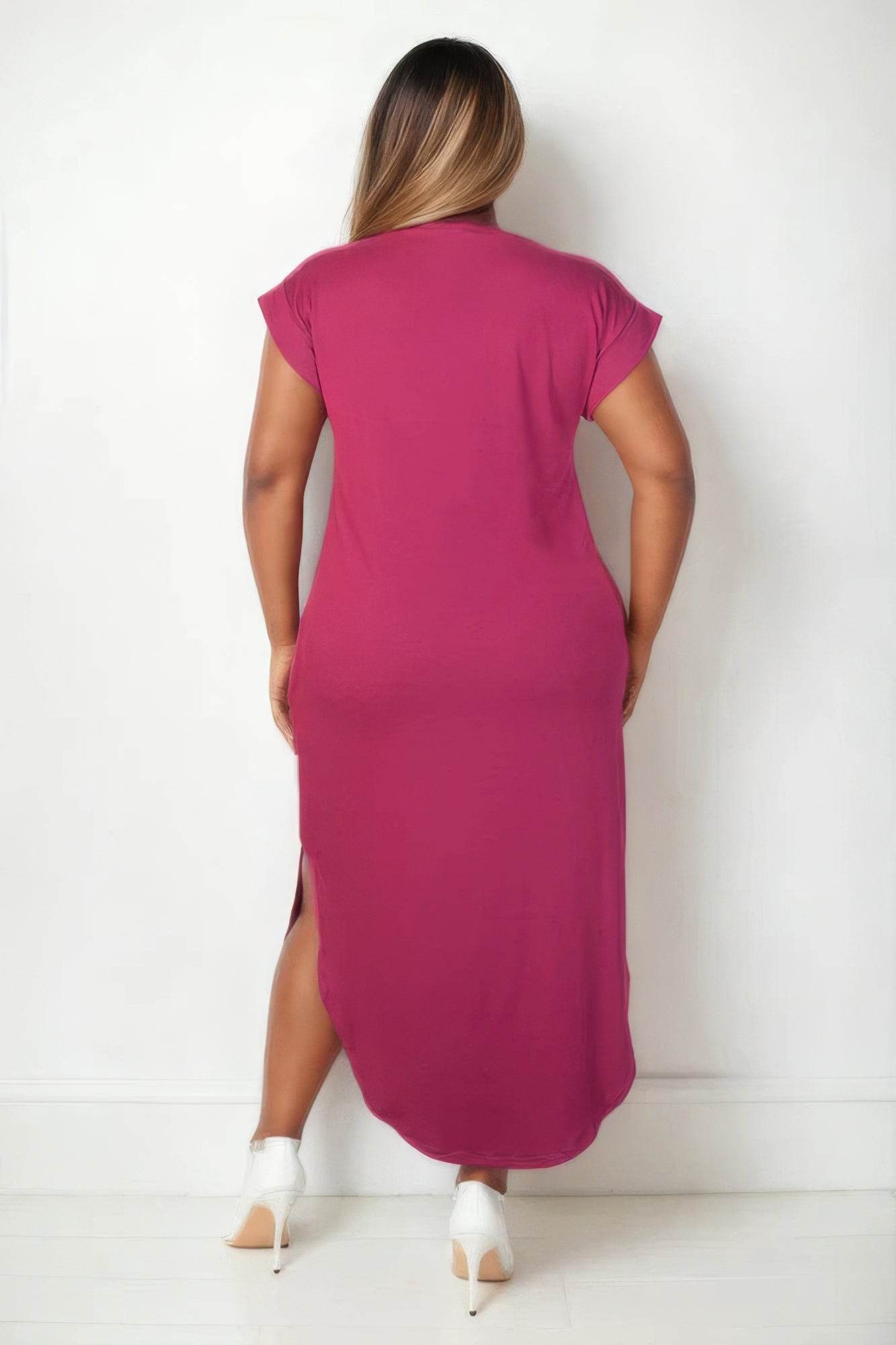 Plus Size Hidden Pocket Batwing Sleeve V Neck Long Dress - DaTrendStore.Com