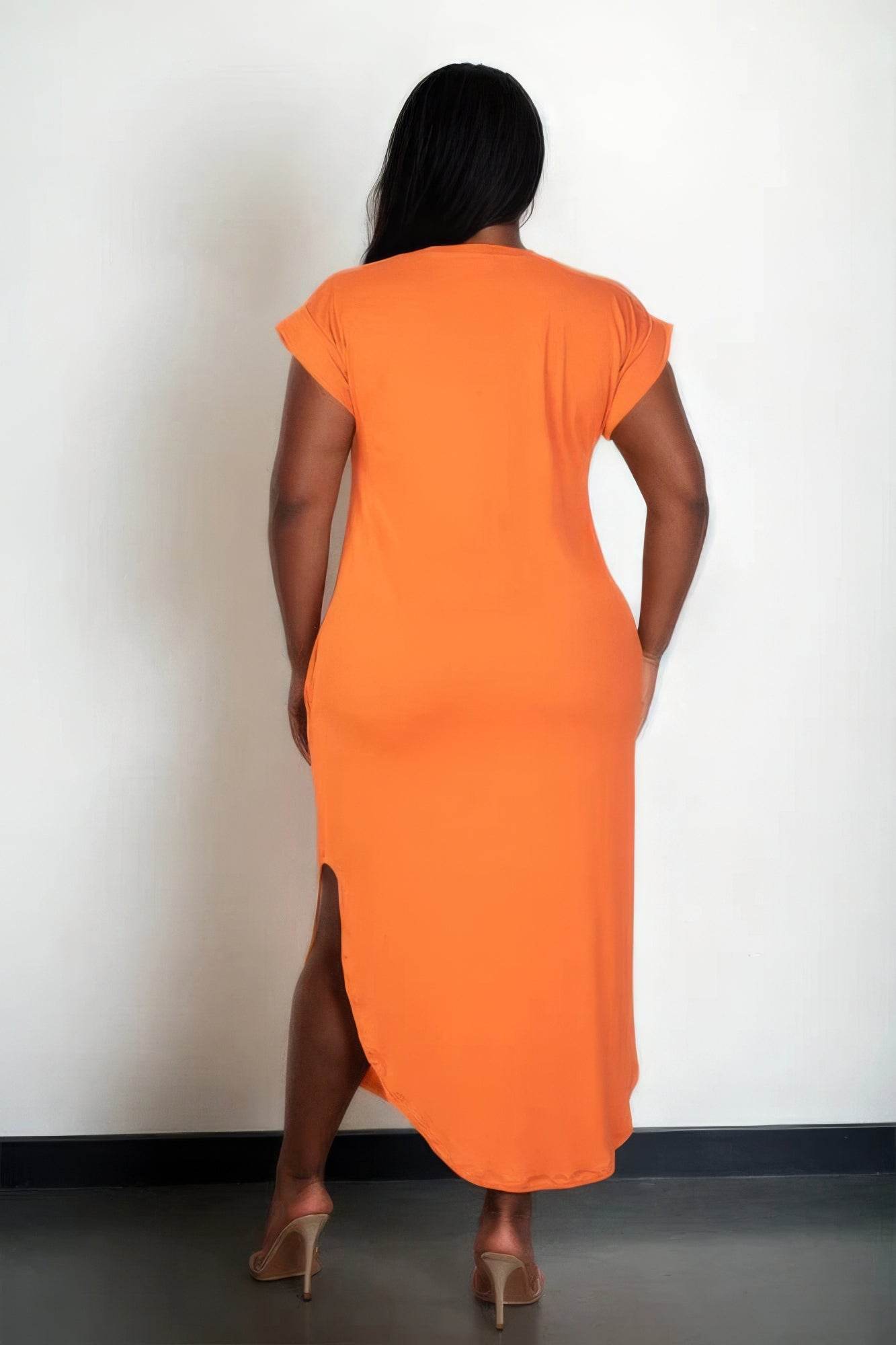 Plus Size Hidden Pocket Batwing Sleeve V Neck Long Dress - DaTrendStore.Com