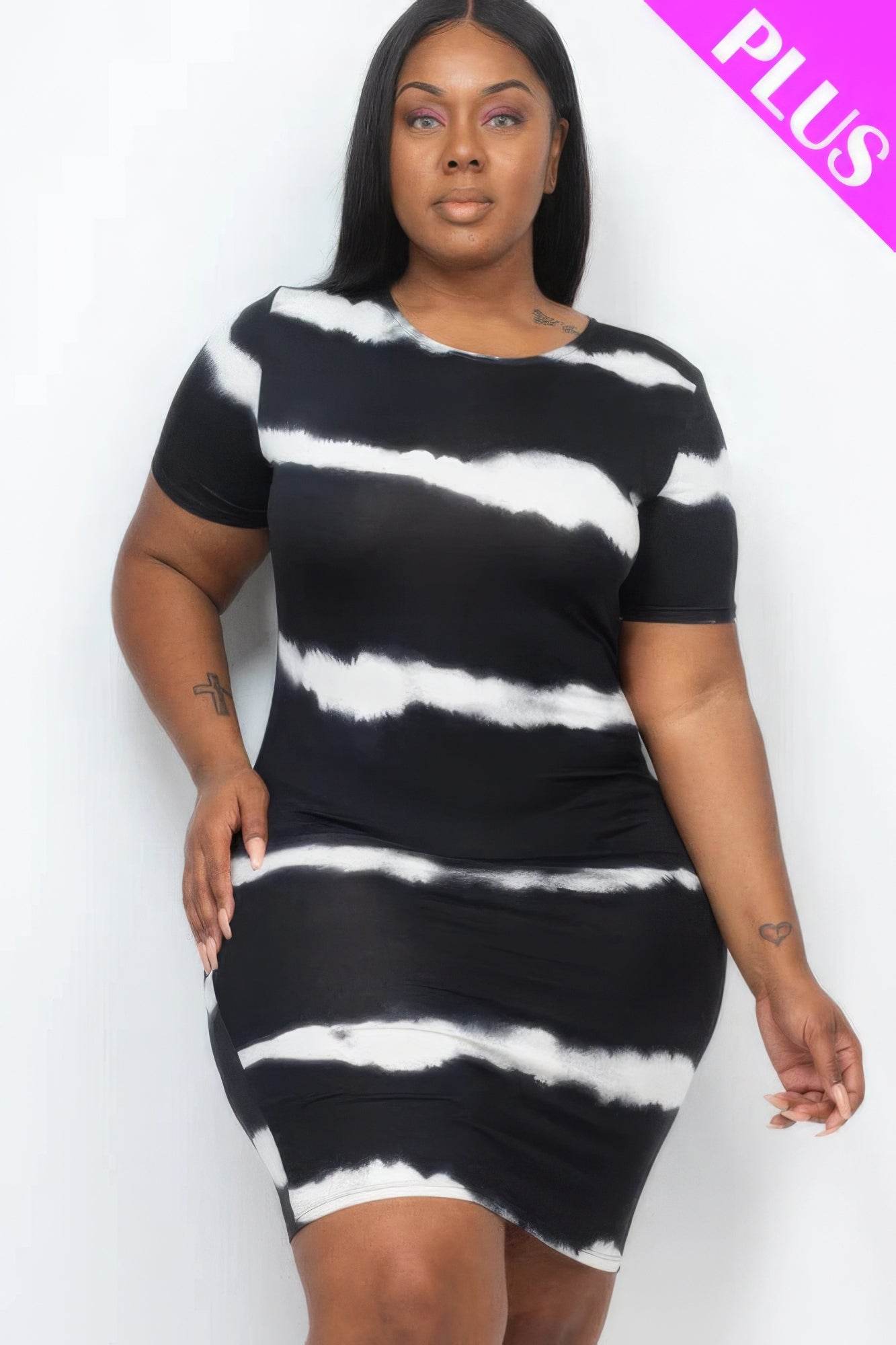 Plus Size Tie-dye Print Bodycon Dress - DaTrendStore.Com