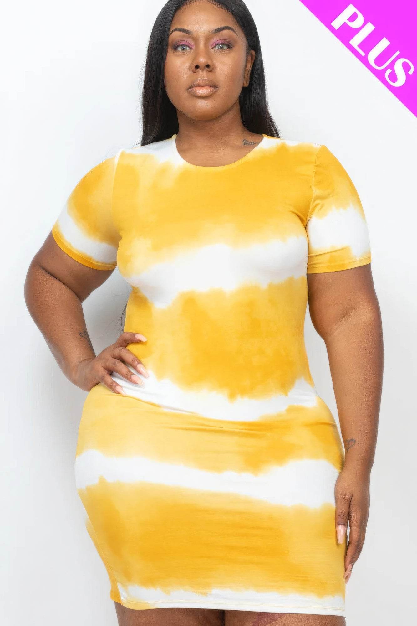 Plus Size Tie-dye Print Bodycon Dress - DaTrendStore.Com