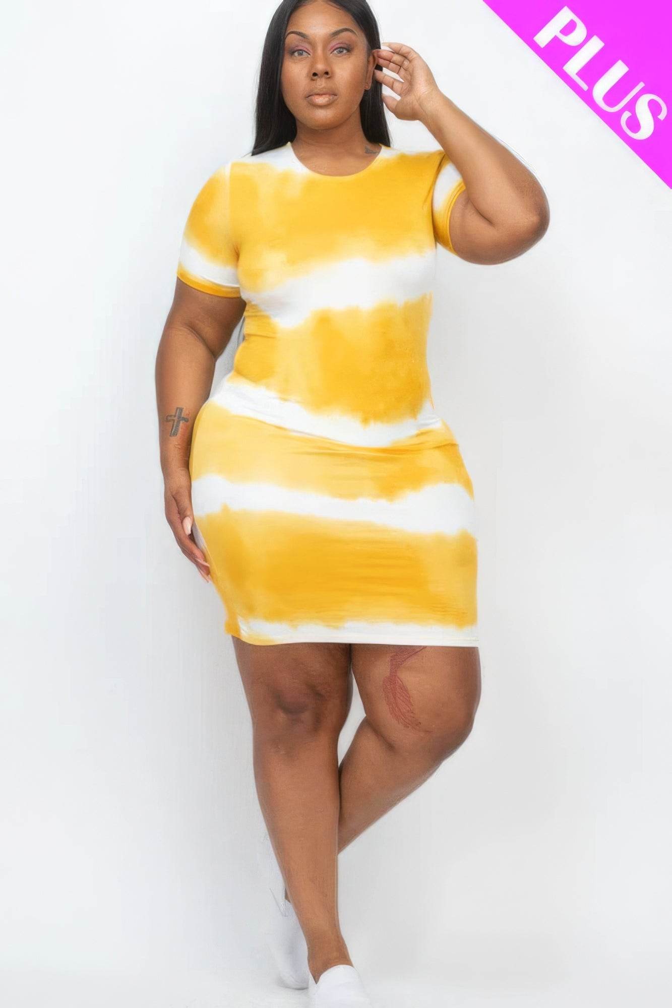 Plus Size Tie-dye Print Bodycon Dress - DaTrendStore.Com