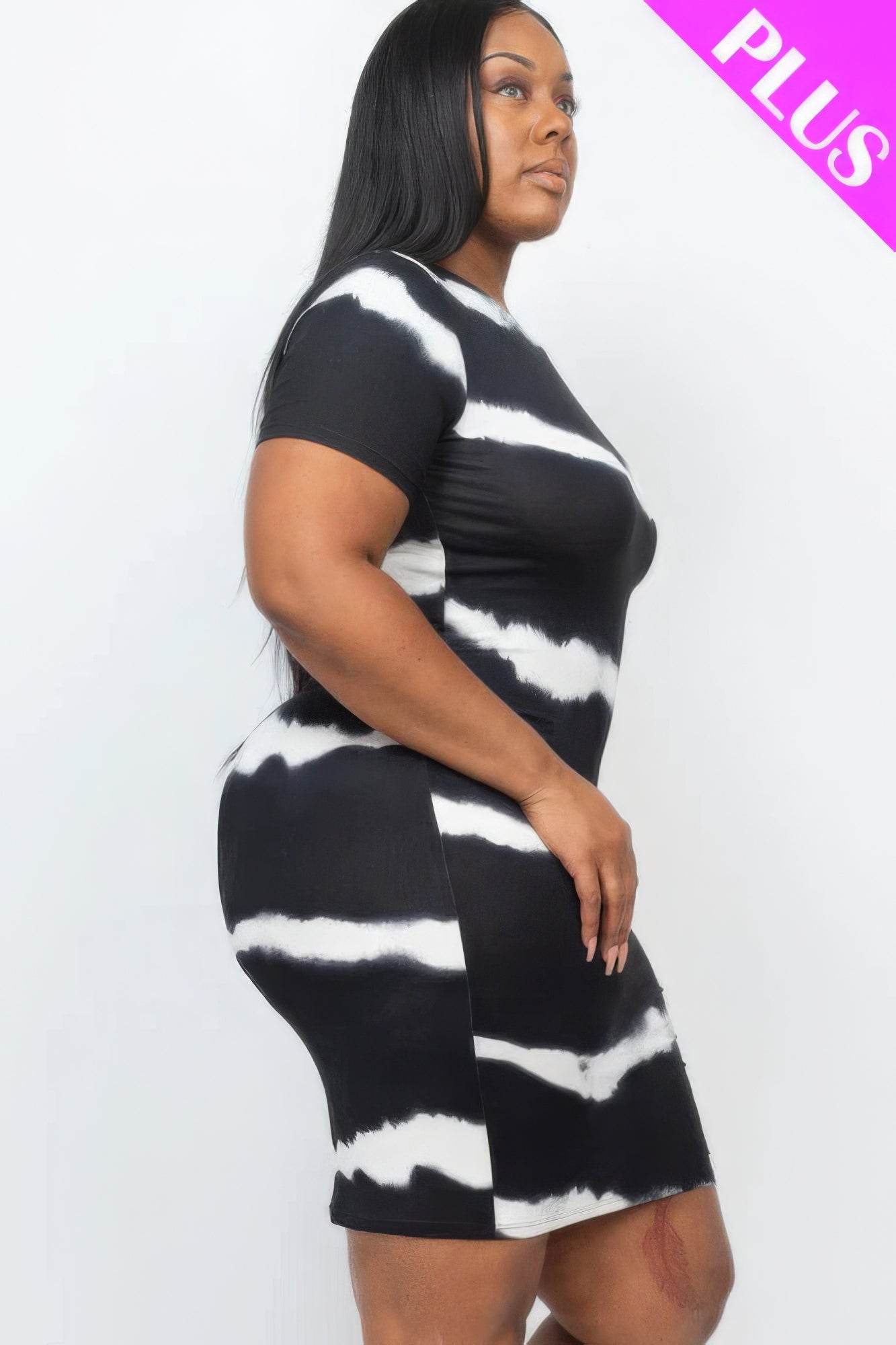 Plus Size Tie-dye Print Bodycon Dress - DaTrendStore.Com