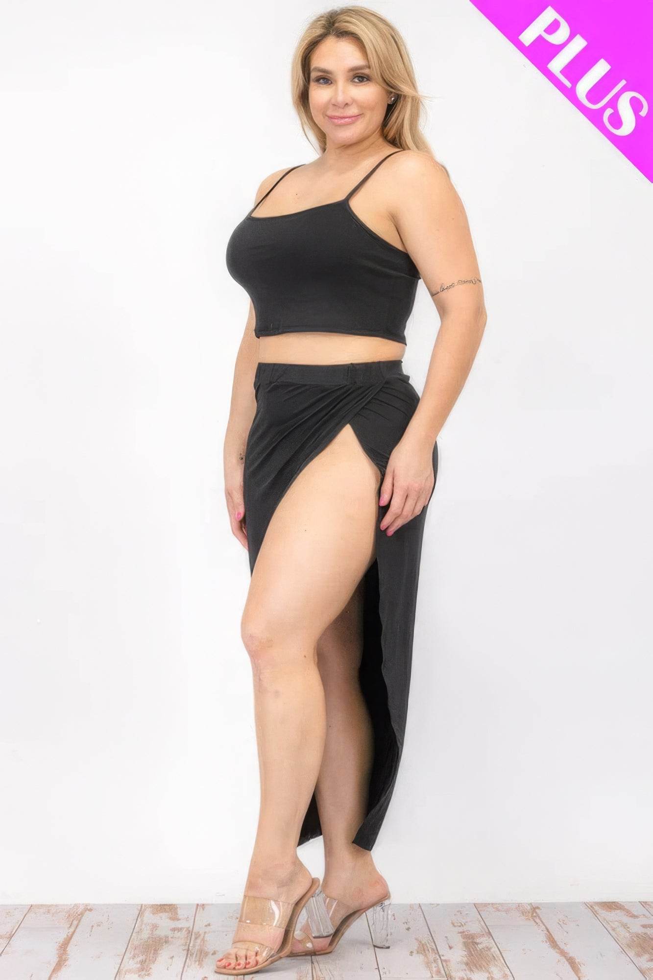 Plus Size Crop Cami & Split Thigh Maxi Skirt Set - DaTrendStore.Com