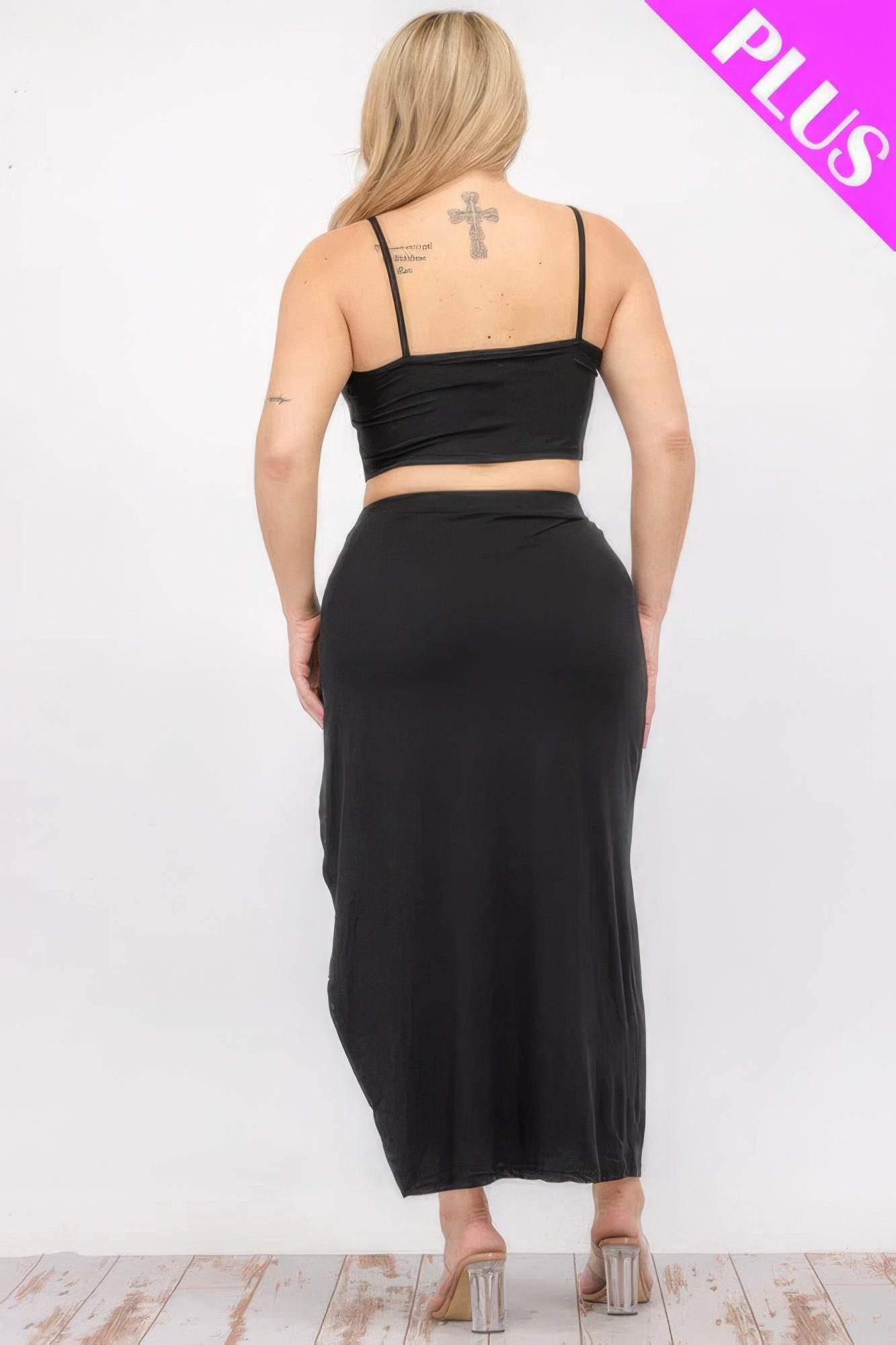Plus Size Crop Cami & Split Thigh Maxi Skirt Set - DaTrendStore.Com
