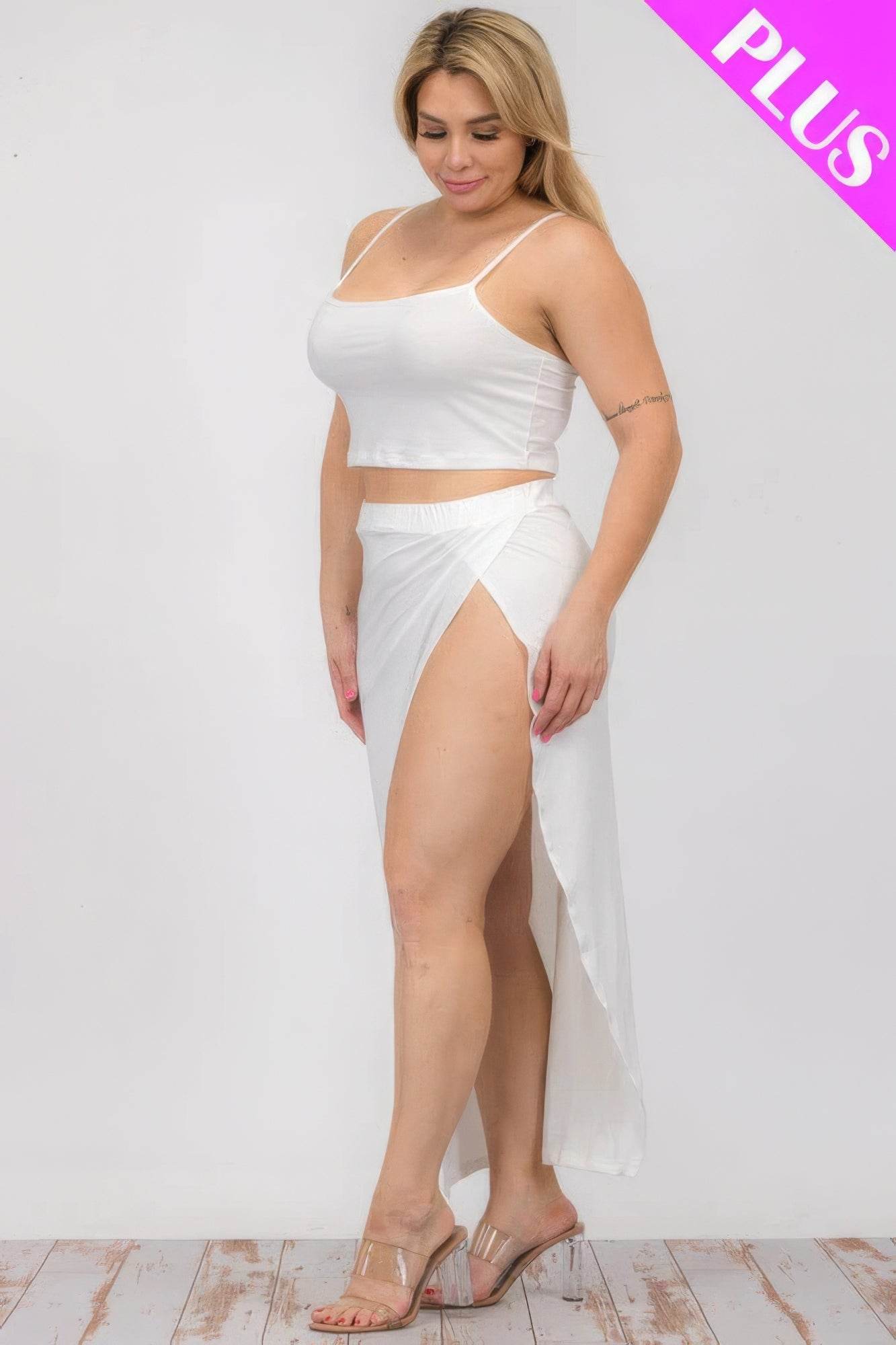 Plus Size Crop Cami & Split Thigh Maxi Skirt Set - DaTrendStore.Com