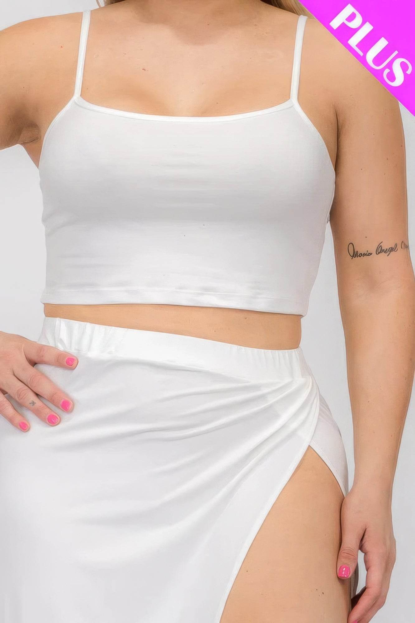 Plus Size Crop Cami & Split Thigh Maxi Skirt Set - DaTrendStore.Com