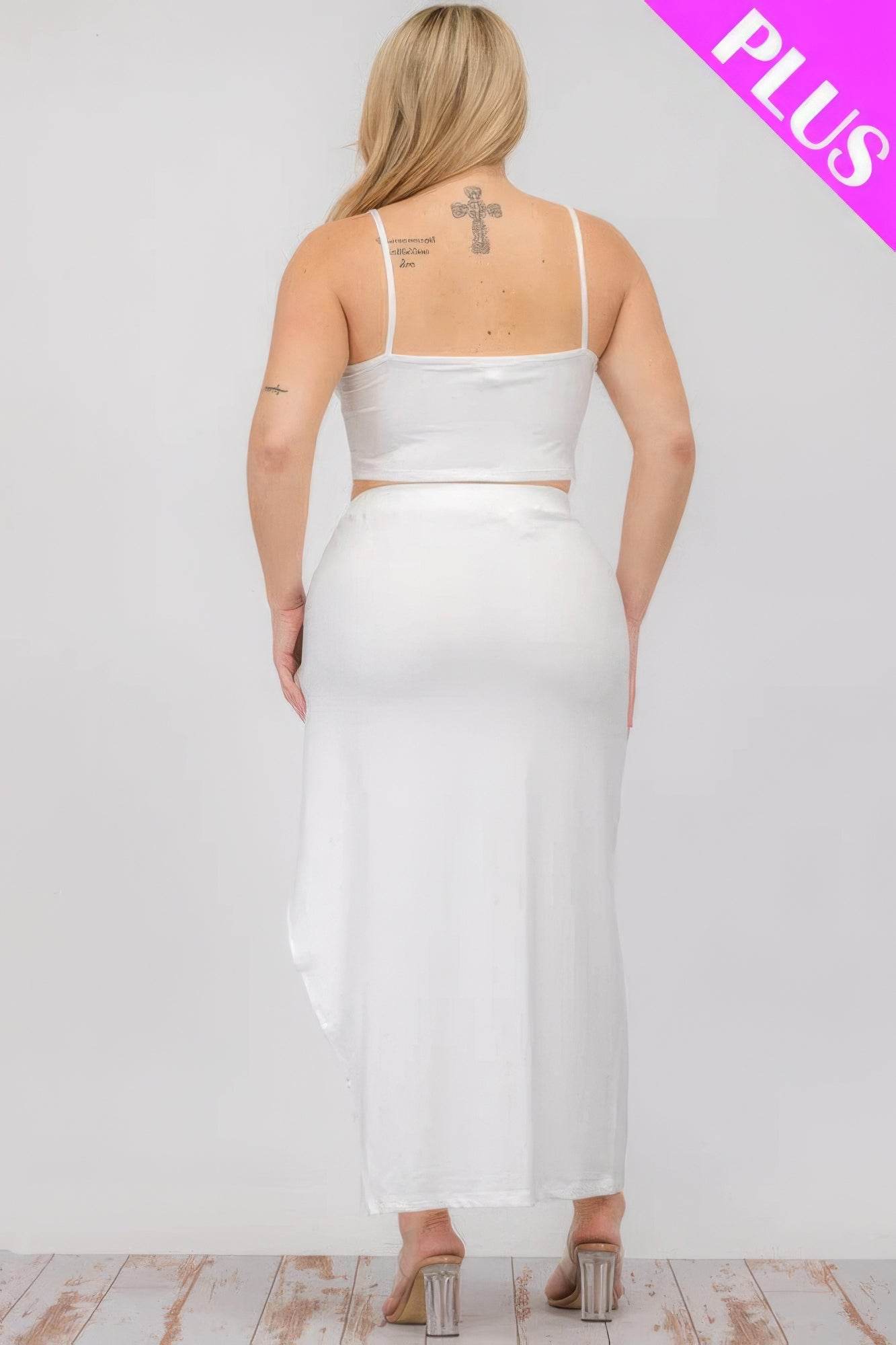 Plus Size Crop Cami & Split Thigh Maxi Skirt Set - DaTrendStore.Com