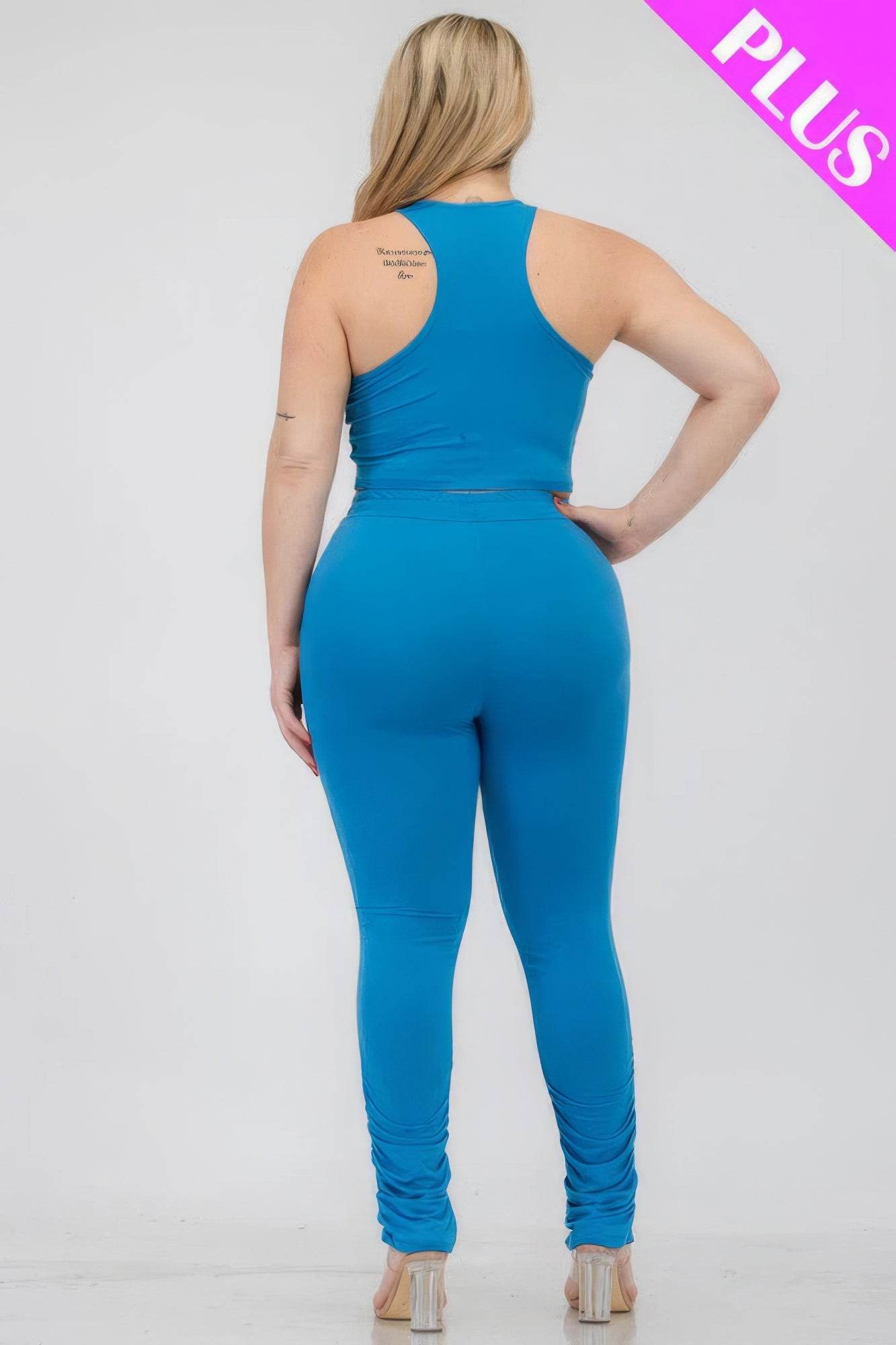 Plus Size Crop Tank Top & Ruched Pants Set - DaTrendStore.Com