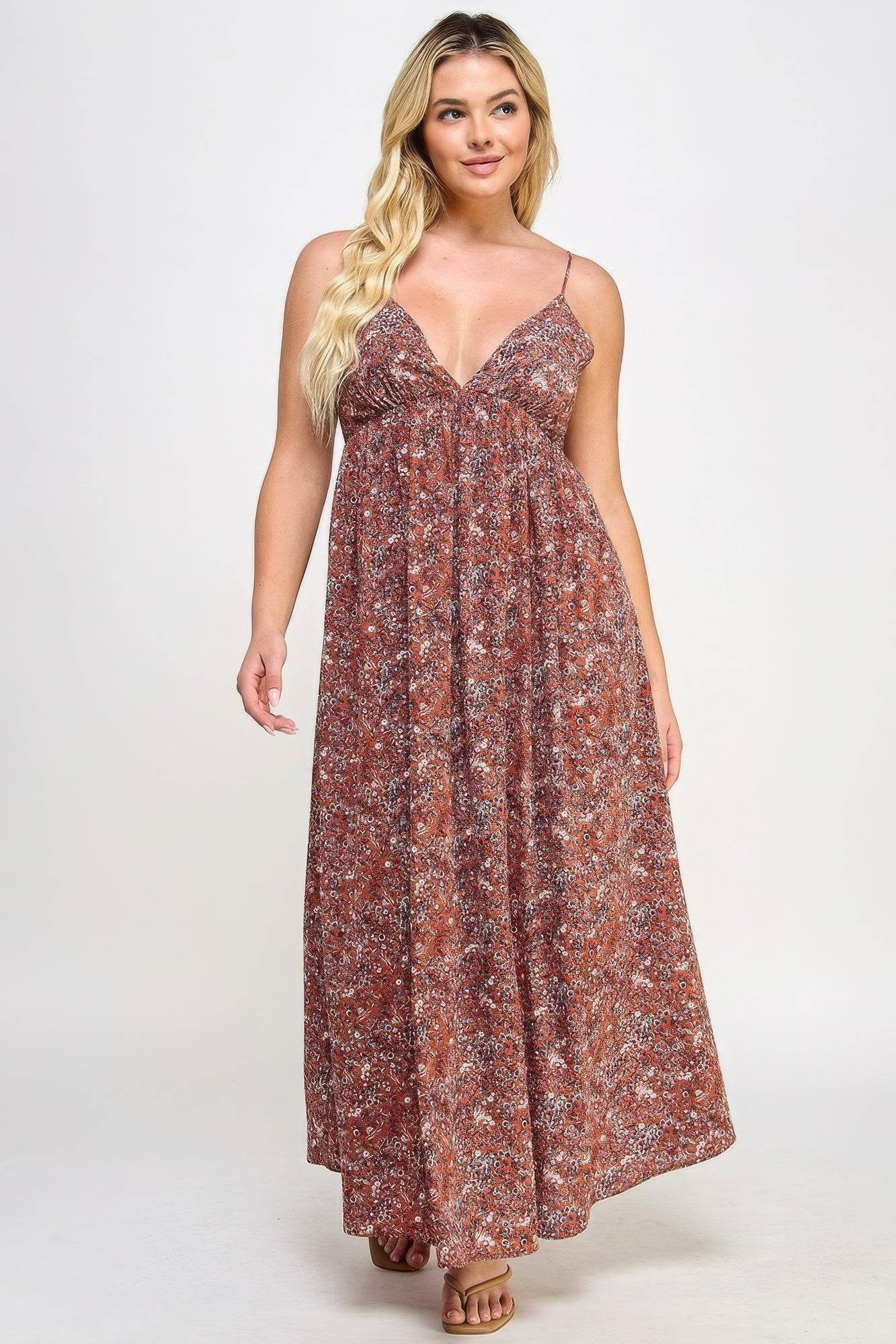 Floral Maxi Dress With Tie Back - DaTrendStore.Com