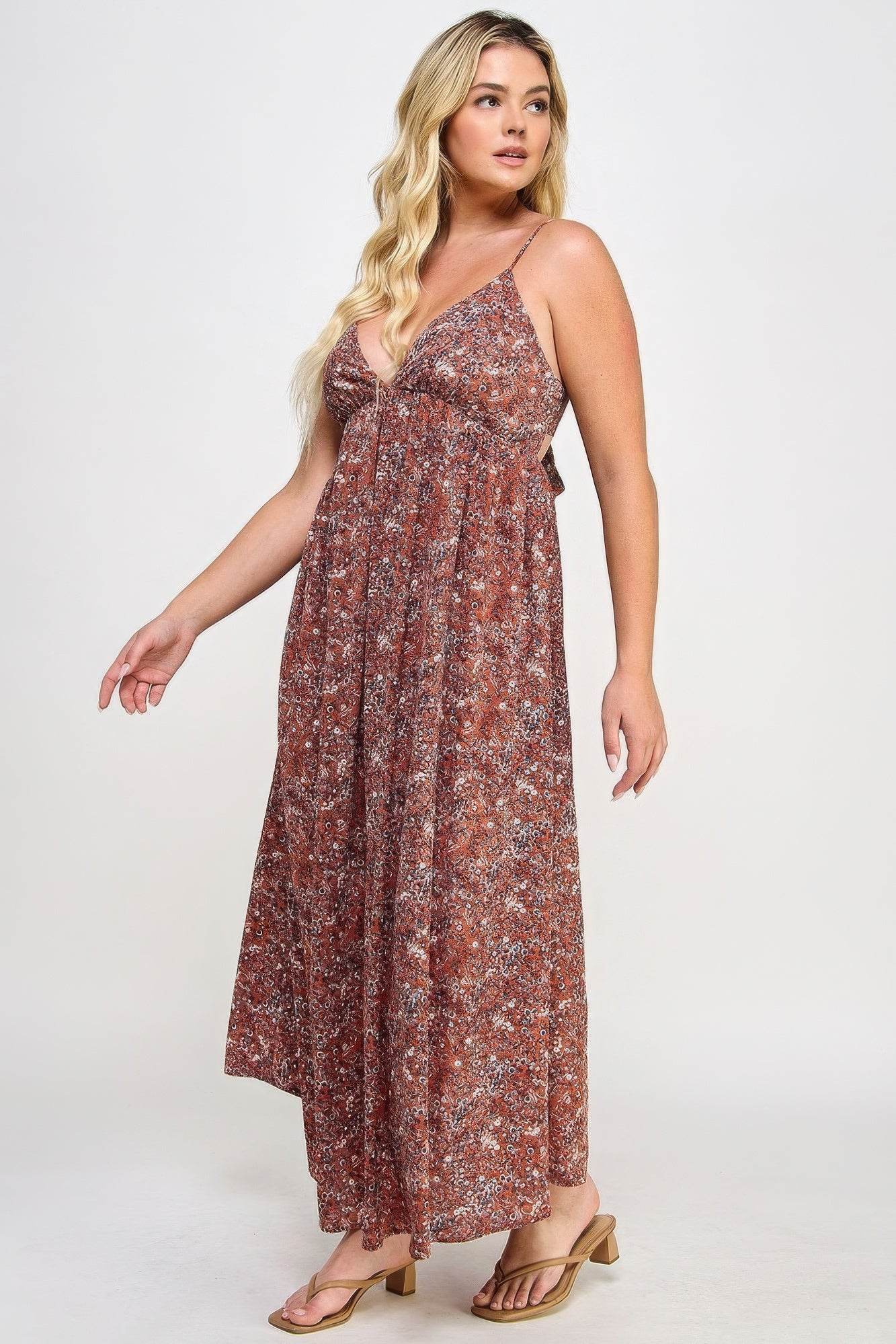 Floral Maxi Dress With Tie Back - DaTrendStore.Com