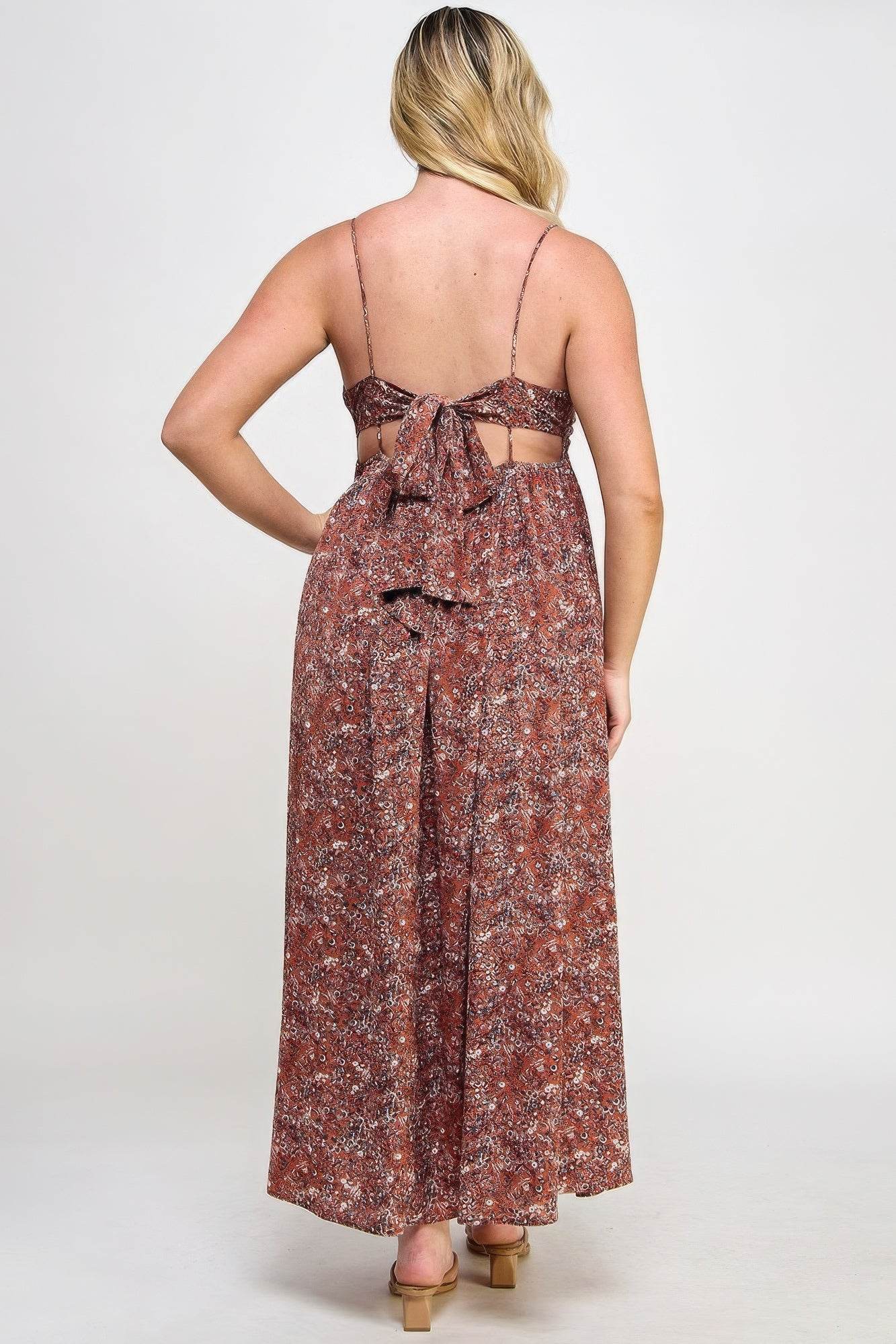 Floral Maxi Dress With Tie Back - DaTrendStore.Com