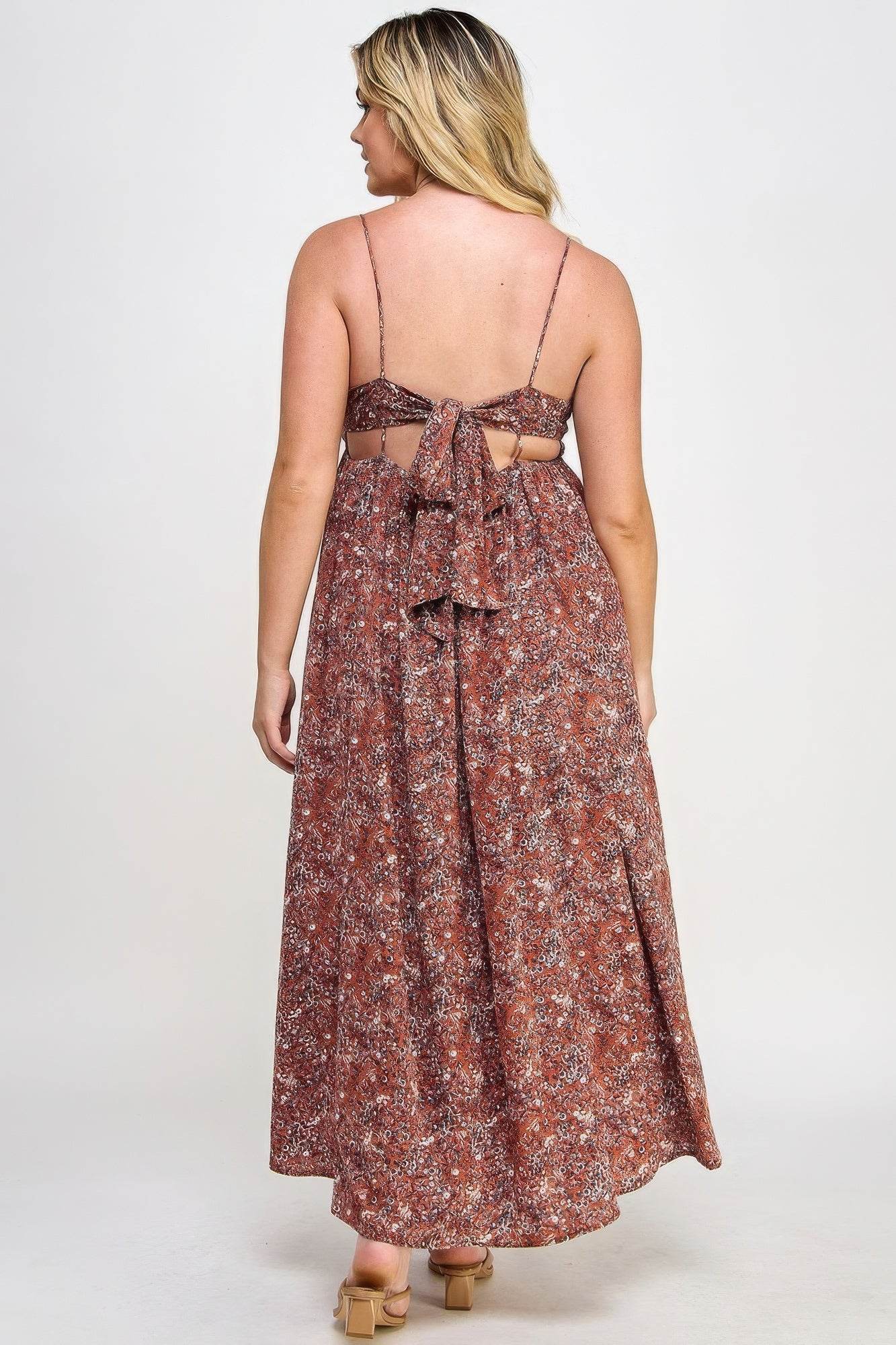 Floral Maxi Dress With Tie Back - DaTrendStore.Com