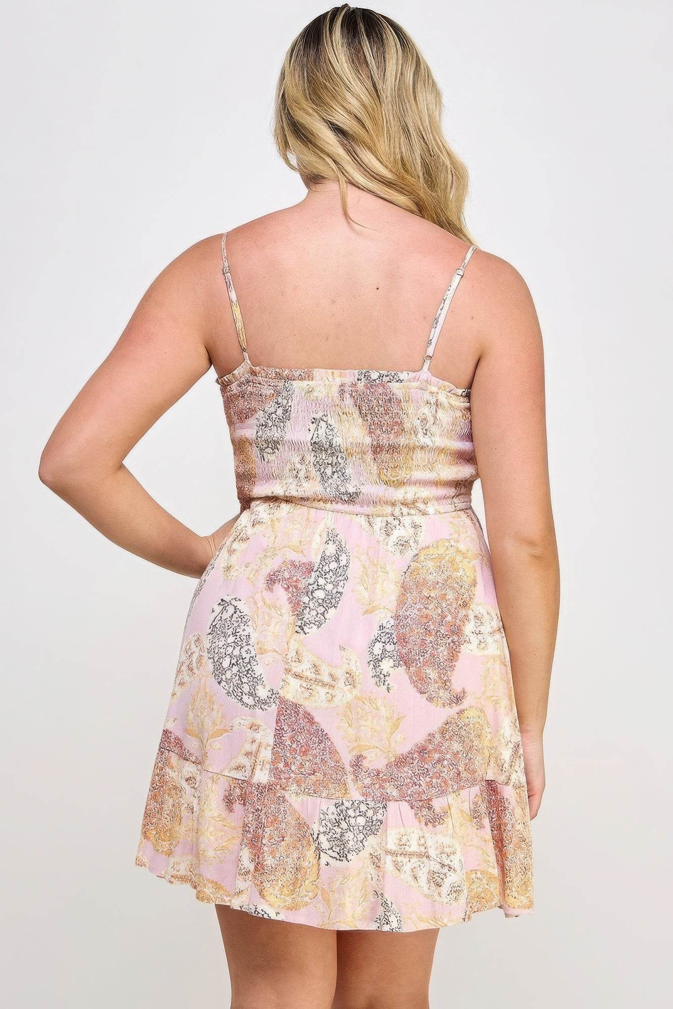 Plus Paisley Smocked Ruffle Mini Dress - DaTrendStore.Com