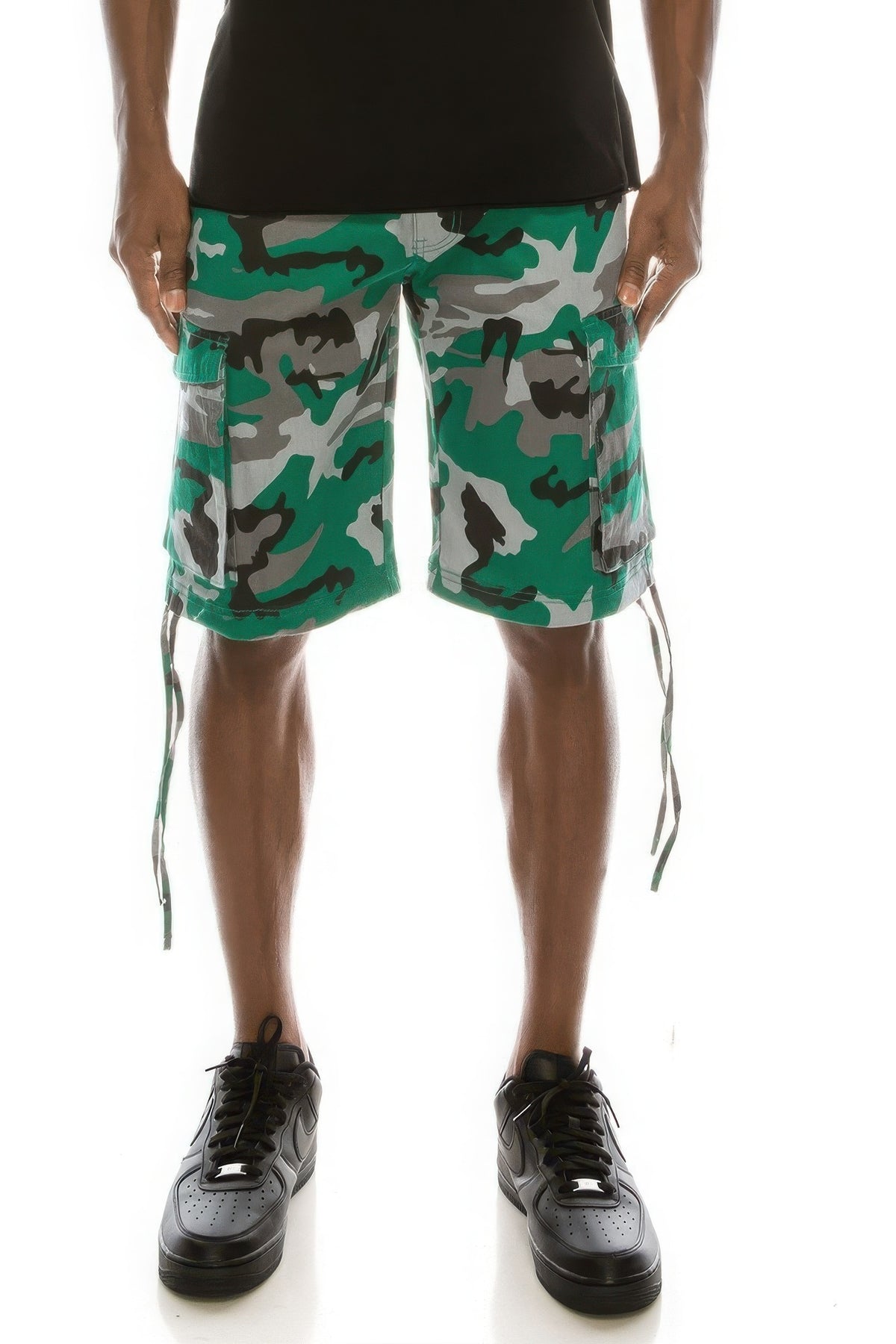 Men's Camo Belted Cargo Shorts in Green