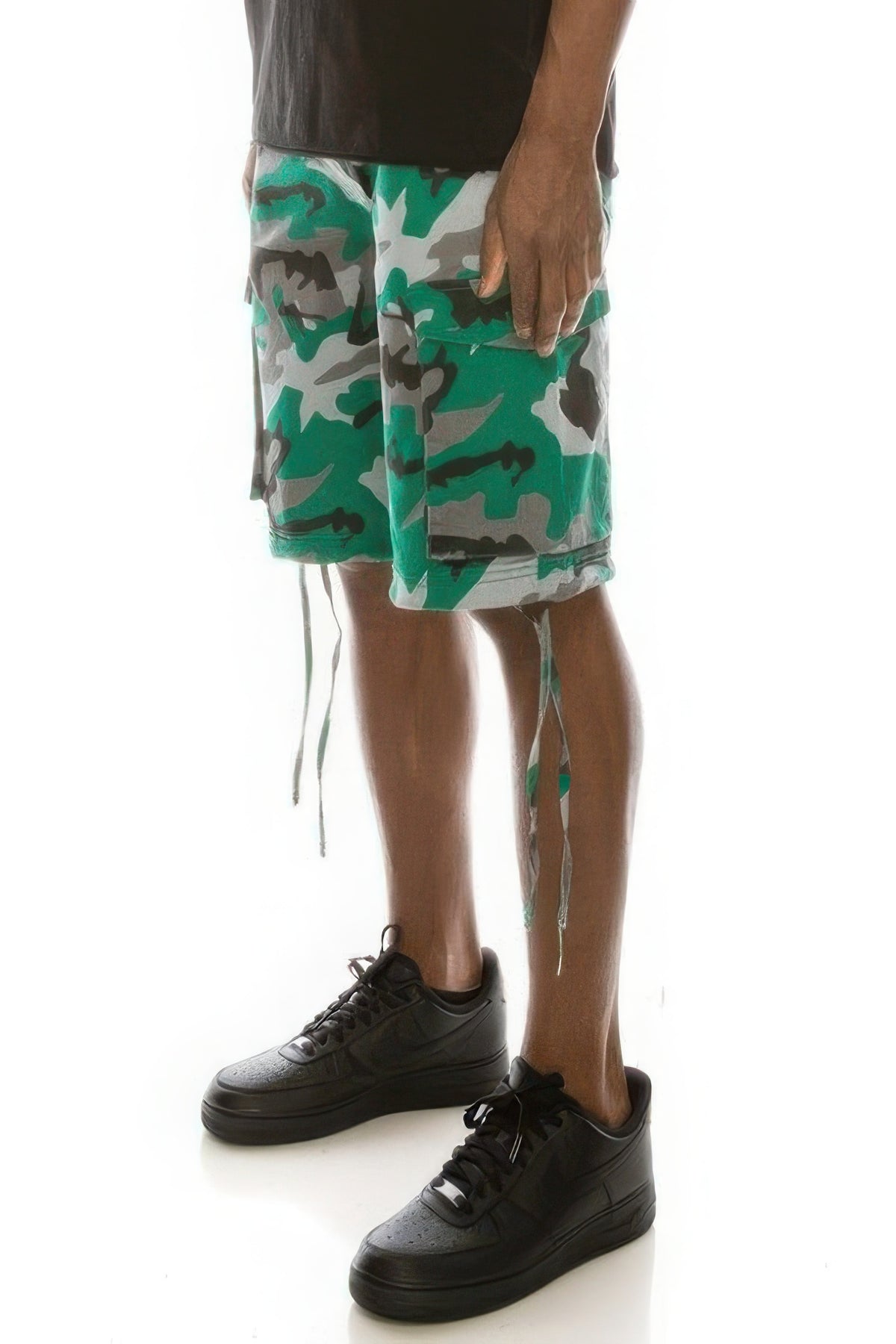 Men's Camo Belted Cargo Shorts in Green