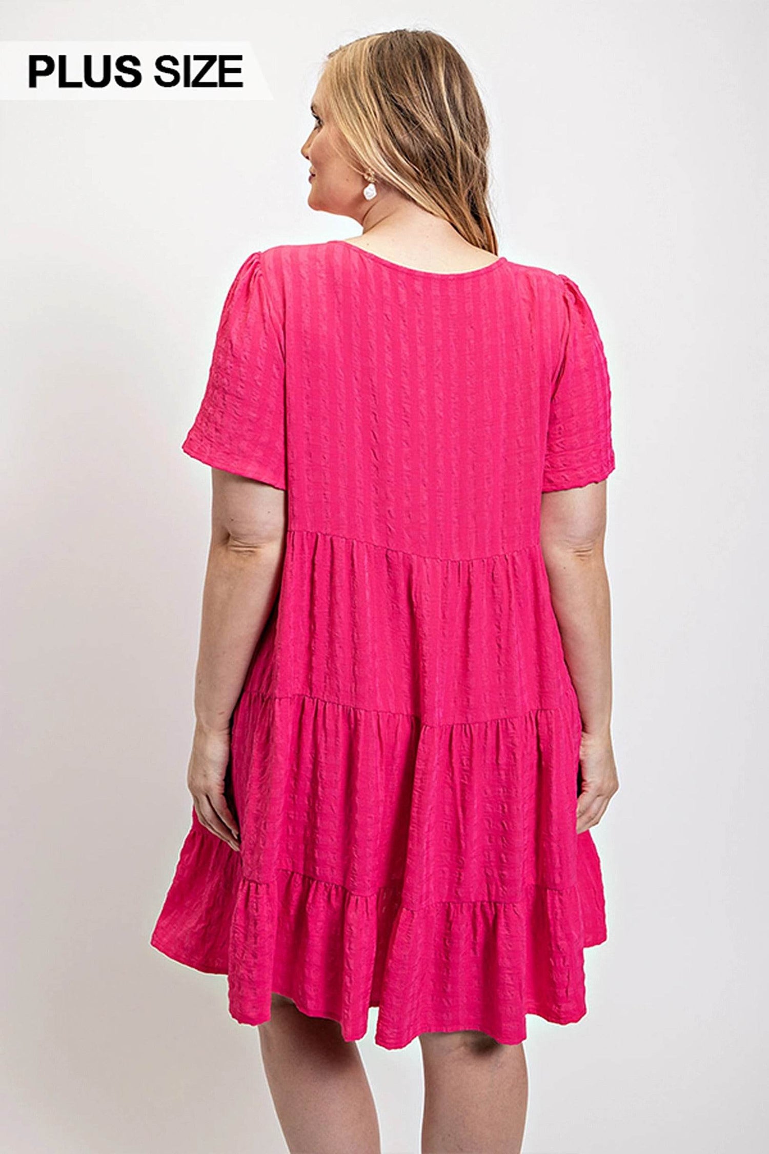 Textured woven tiered dress with tassel tie and pockets - DaTrendStore.Com