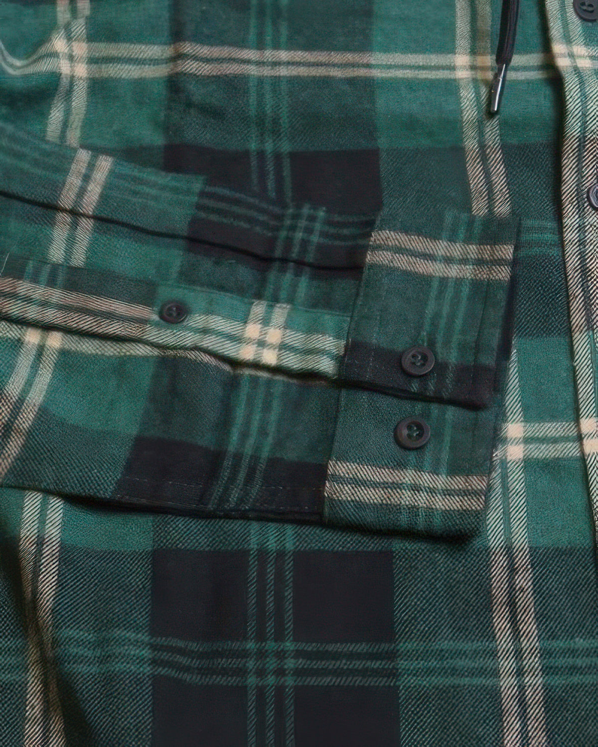 Contrast Pocket Plaid Hooded Shirt in Forest