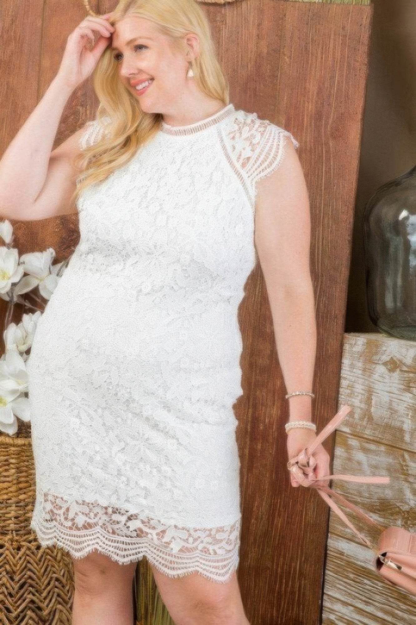 Lace Crochet Mini Raglan Dress With Zipper Back - DaTrendStore.Com