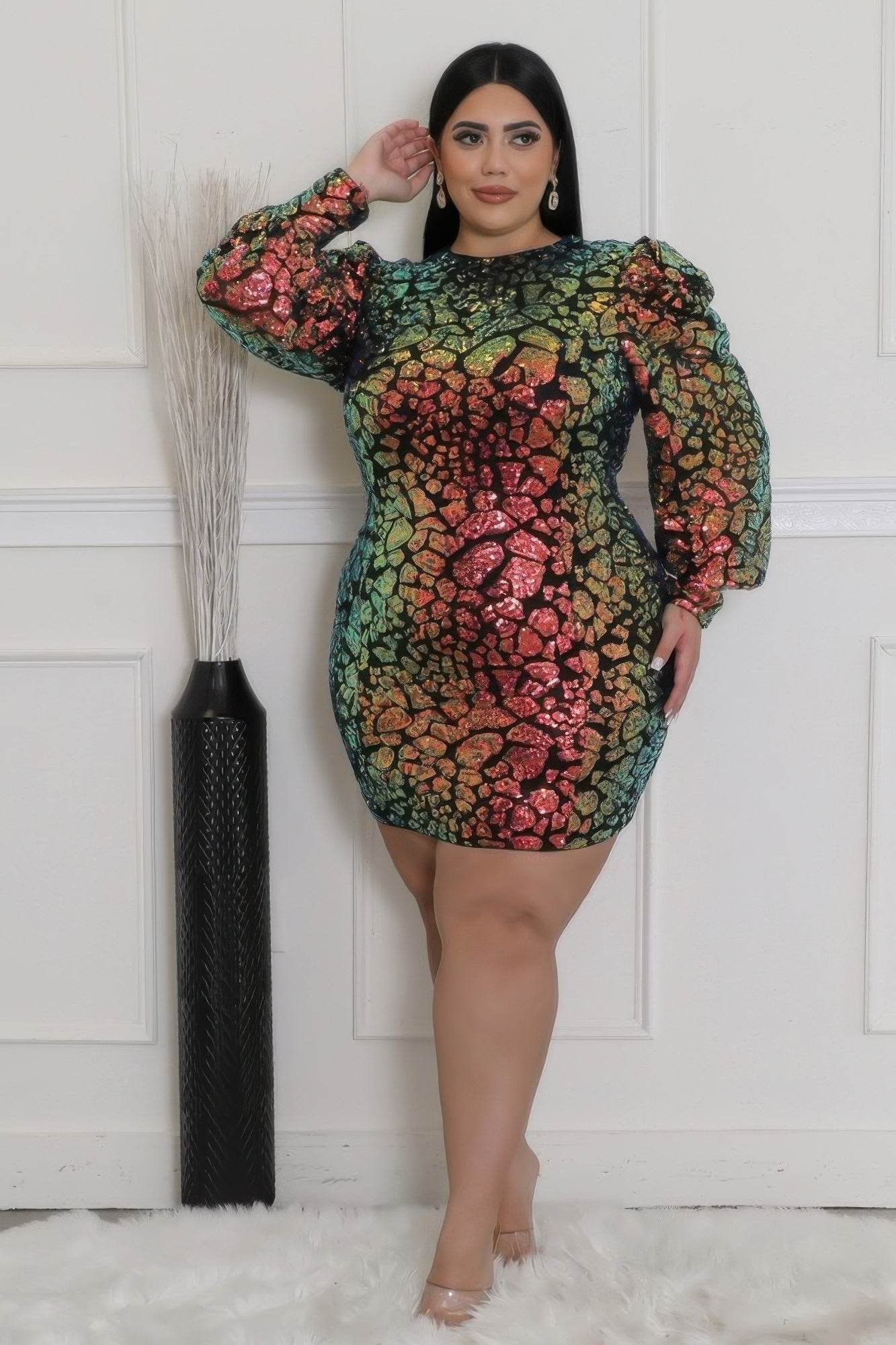 Non-stretch Round Neckline Dress - DaTrendStore.Com