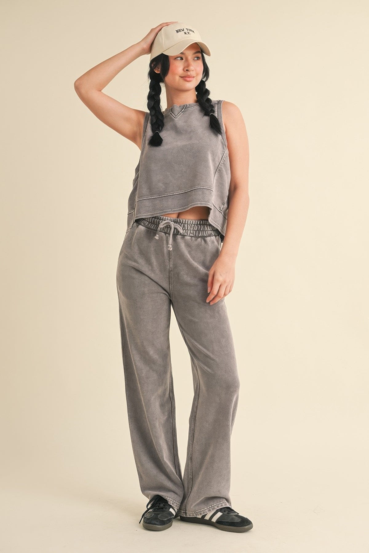 Mineral Wash Sleeveless Top - Charcoal