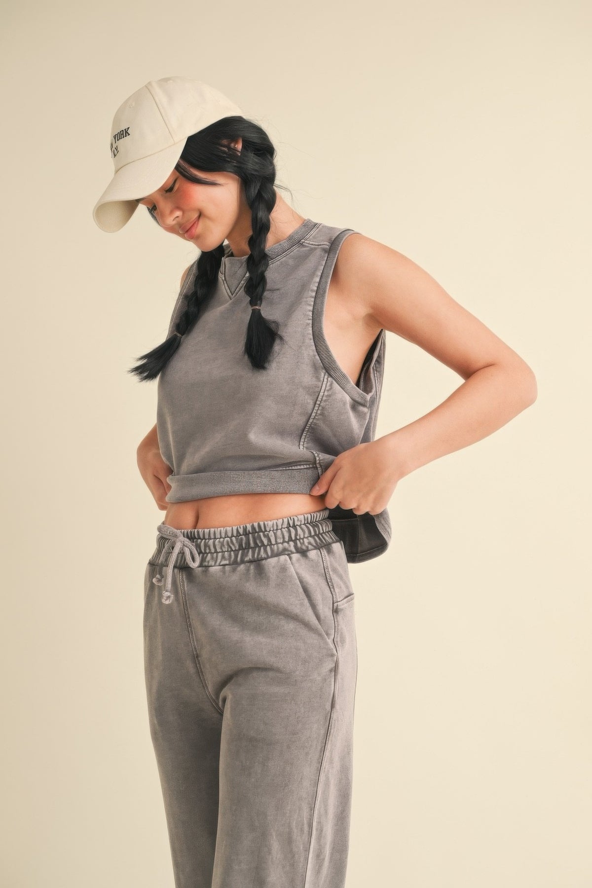 Mineral Wash Sleeveless Top - Charcoal
