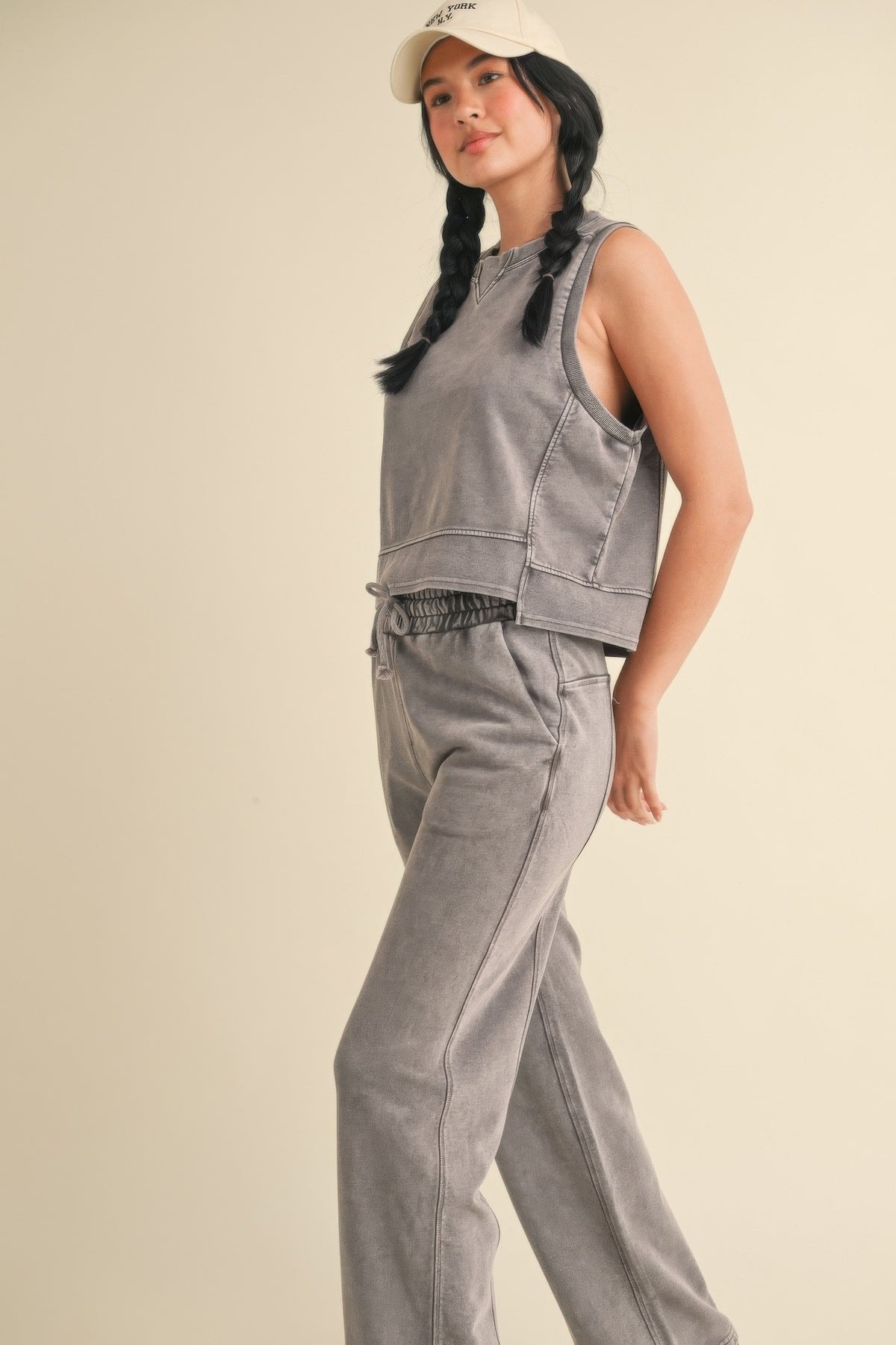 Mineral Wash Sleeveless Top - Charcoal