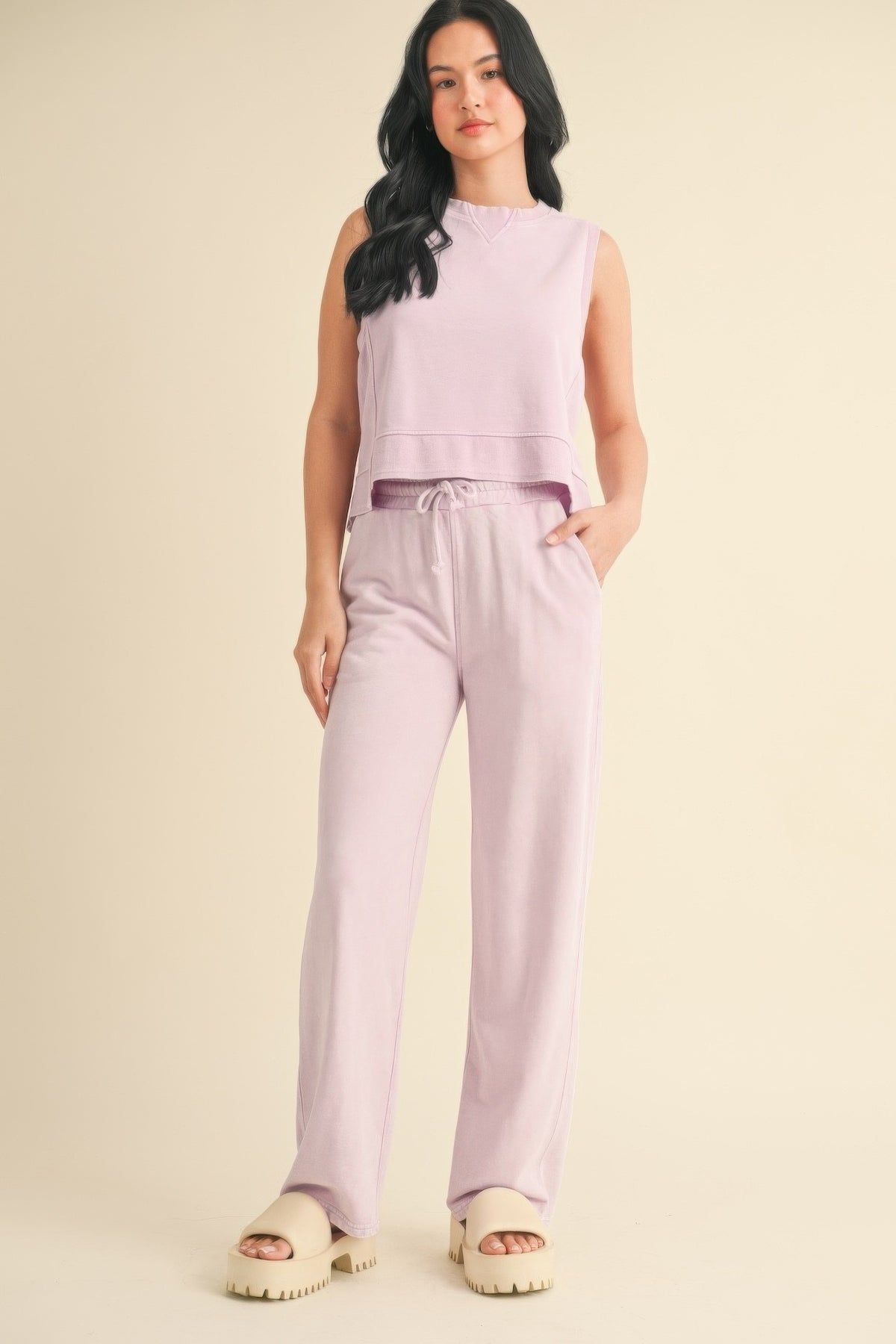 Mineral Wash Sleeveless Top - Lavender