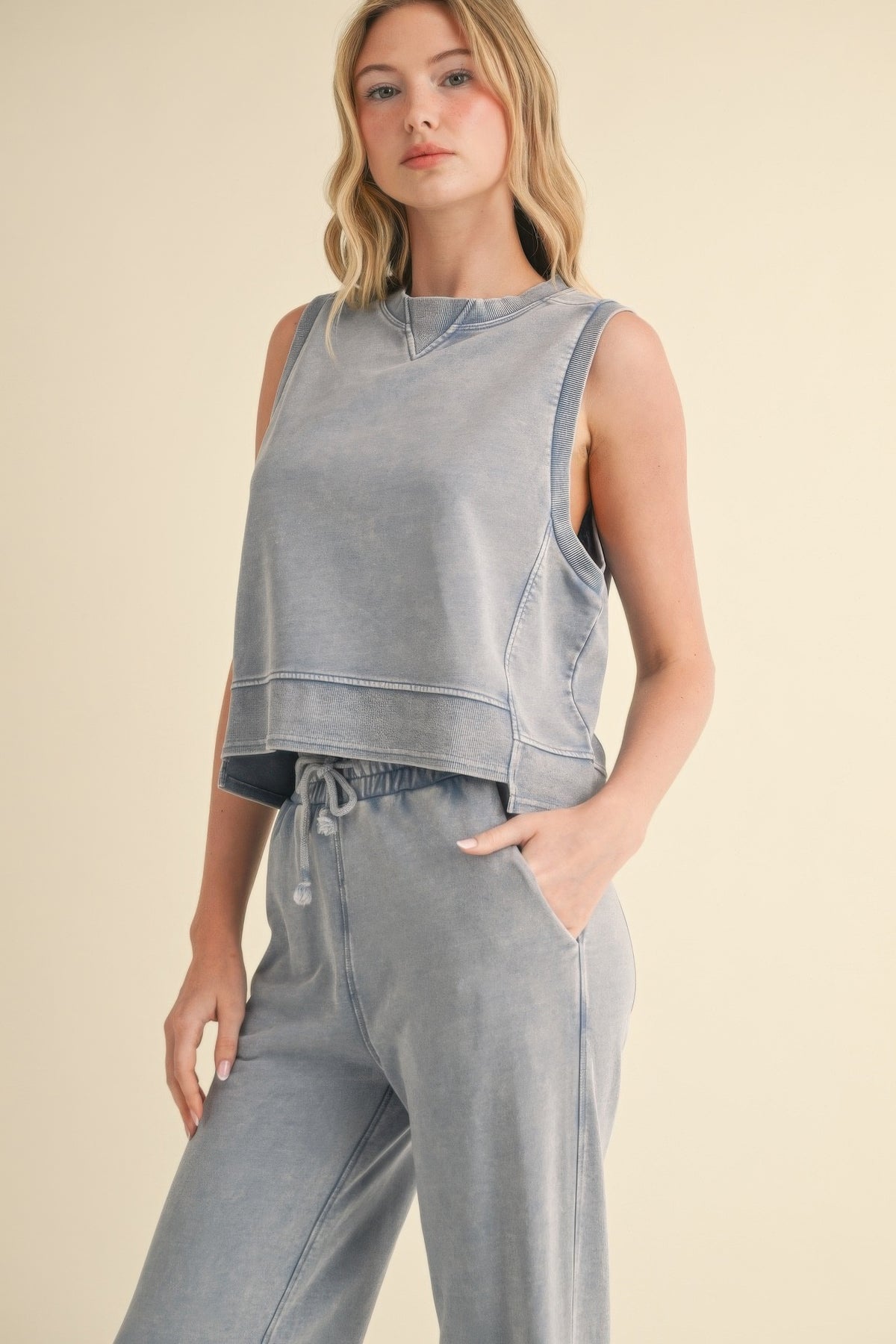 Mineral Wash Sleeveless Top - Blue