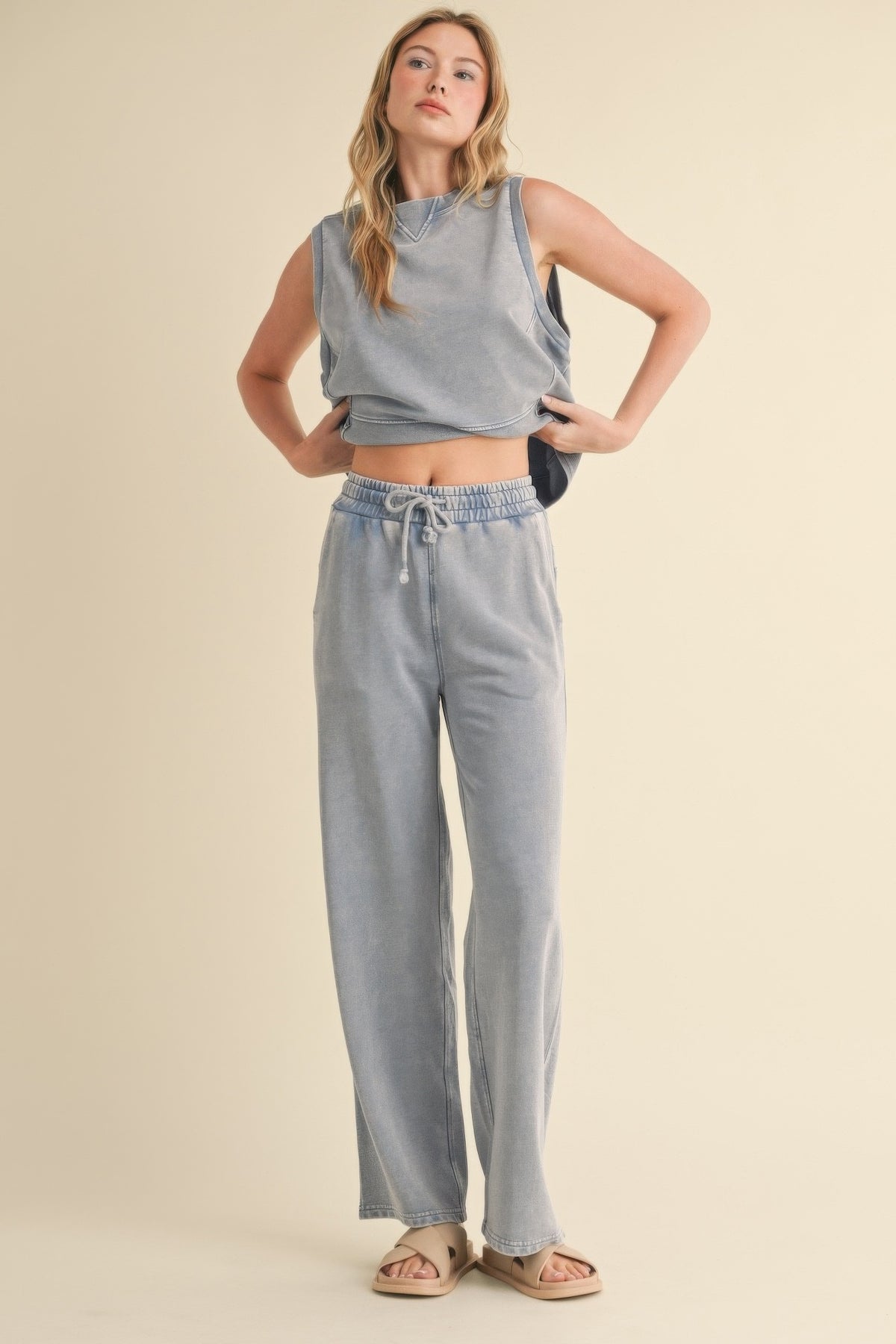 Mineral Wash Sleeveless Top - Blue