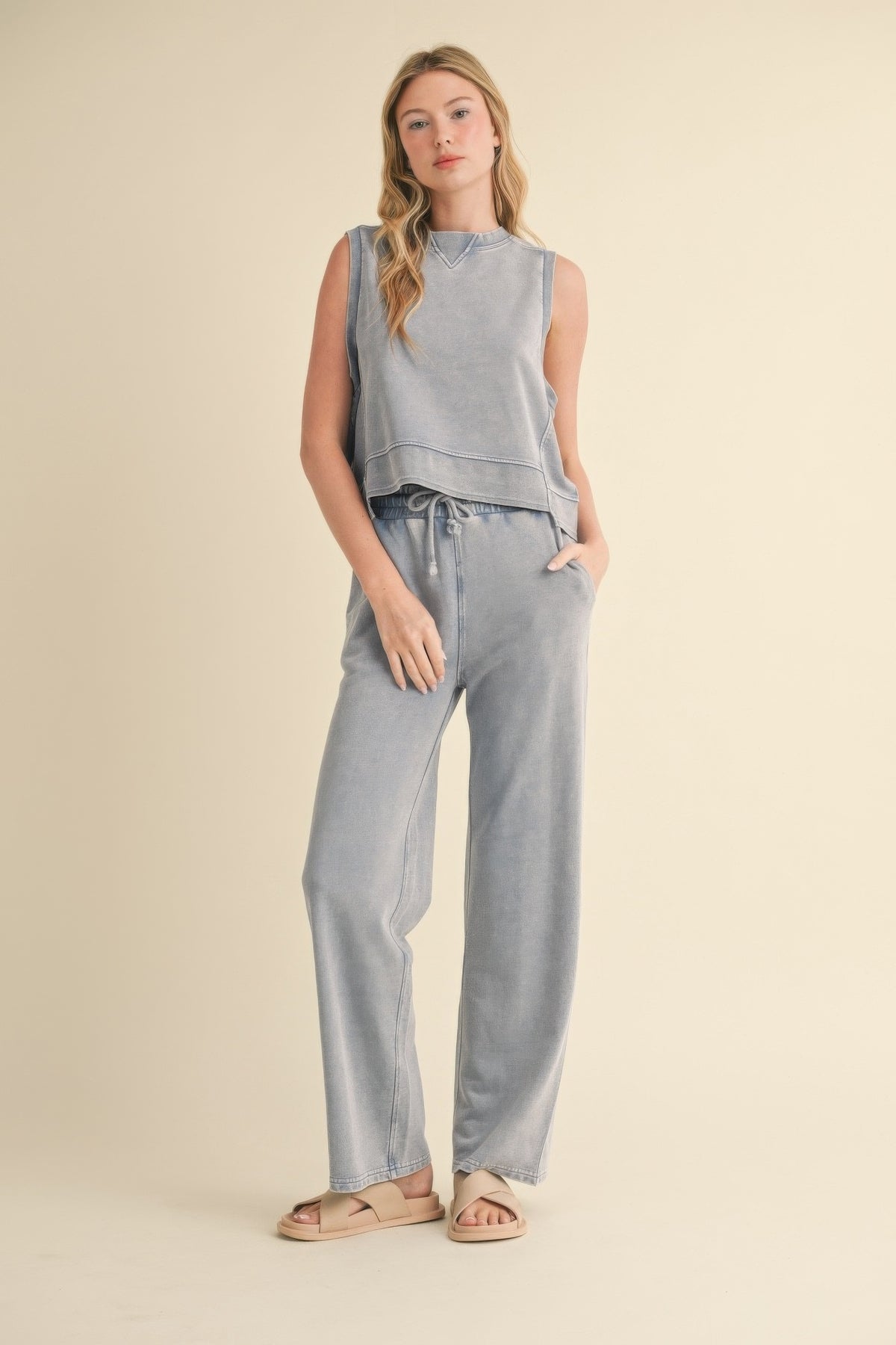 Mineral Wash Sleeveless Top - Blue