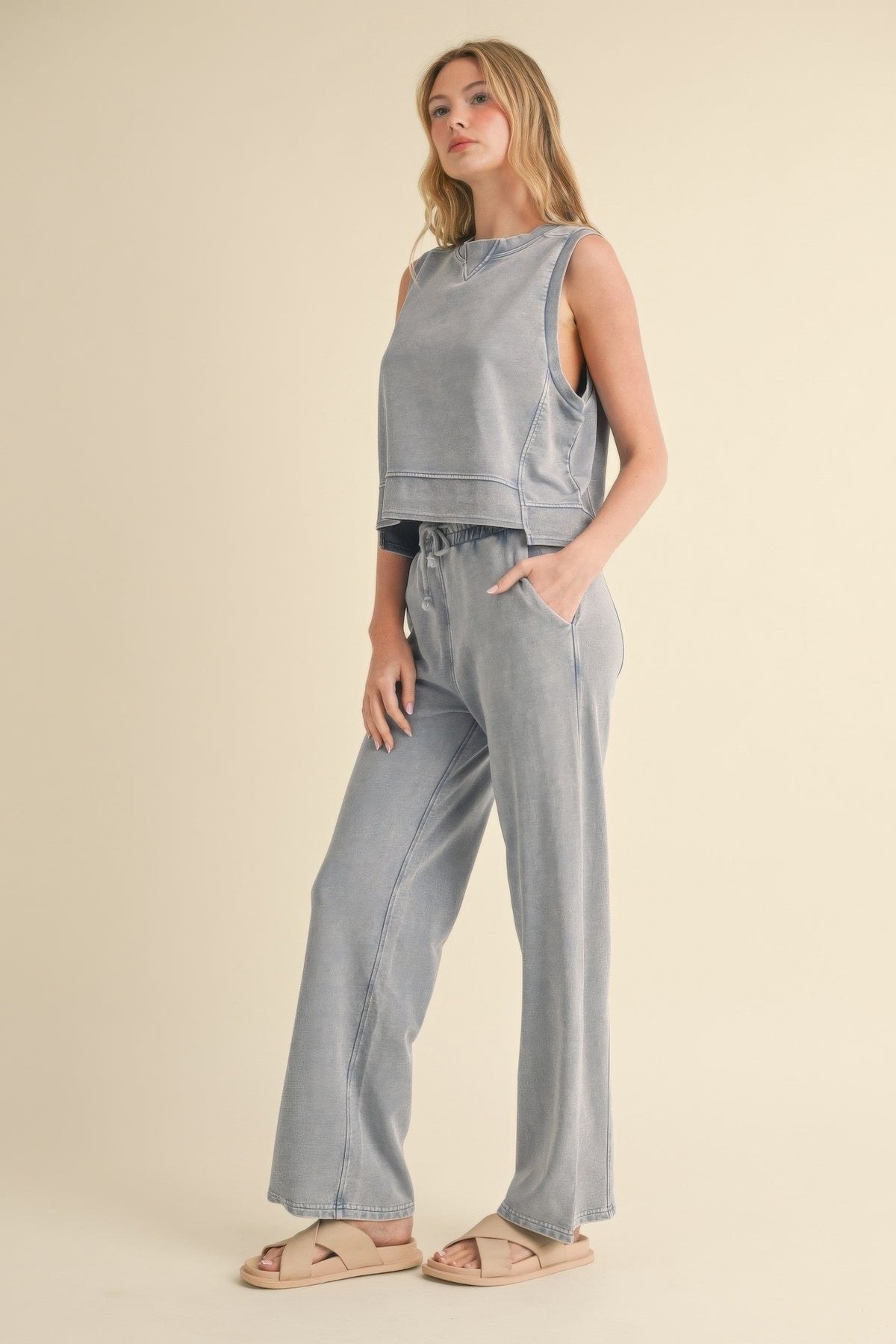 Mineral Wash Sleeveless Top - Blue