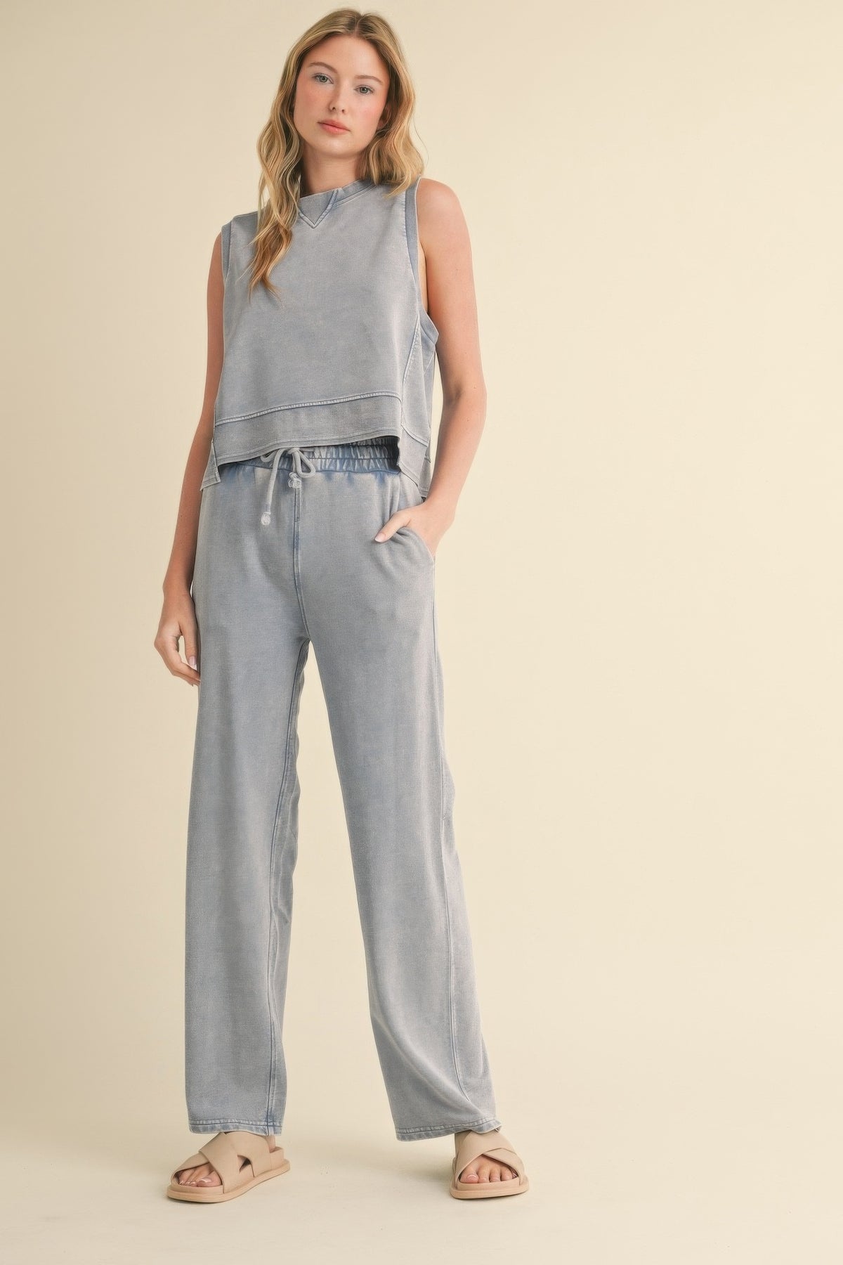 Mineral Wash Sleeveless Top - Blue