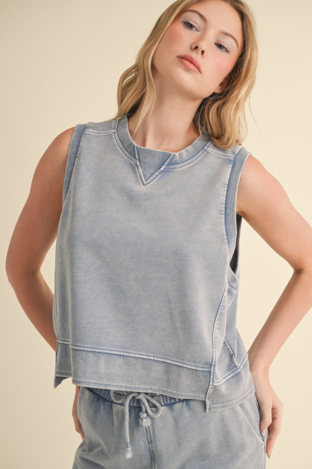Mineral Wash Sleeveless Top - Blue