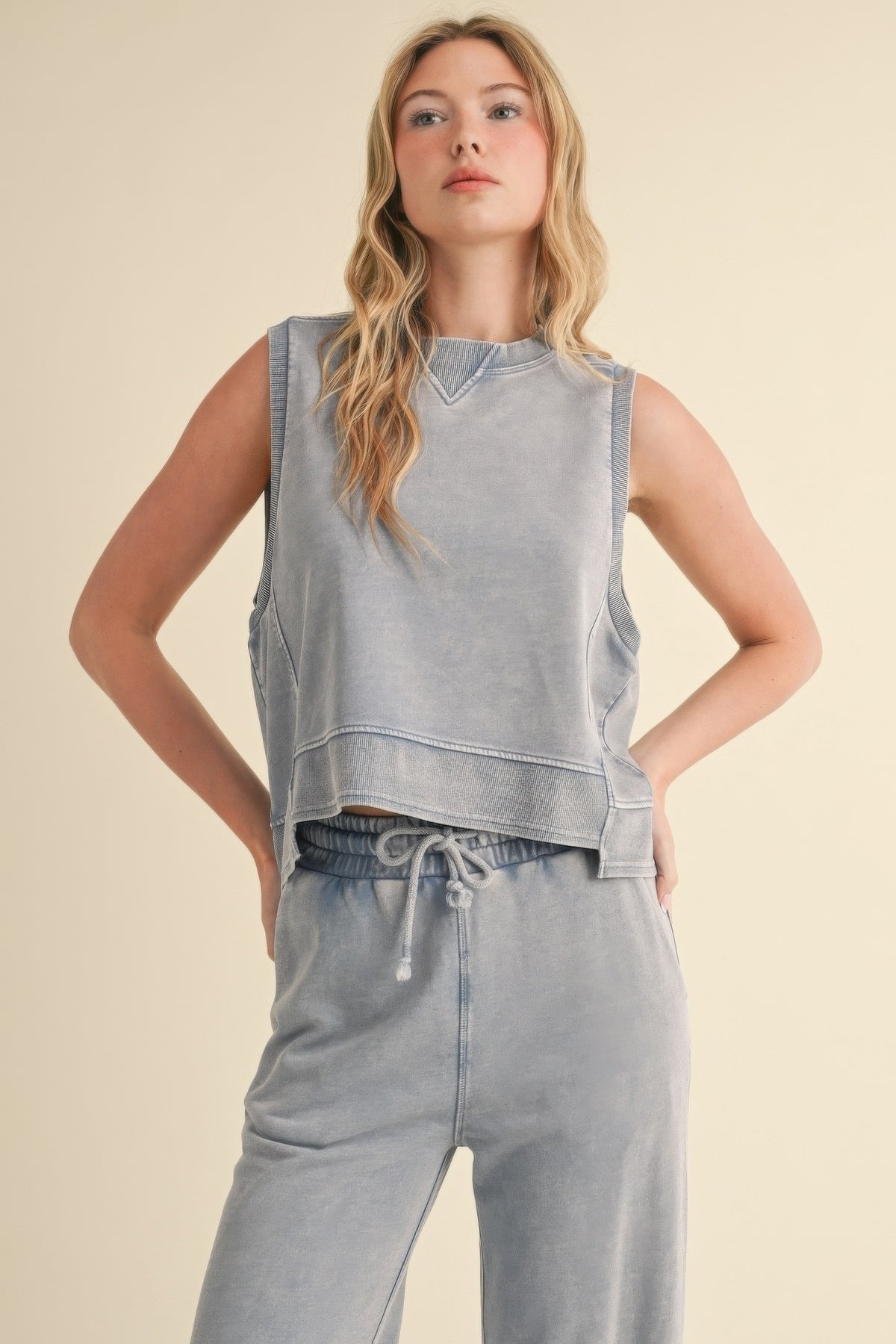 Mineral Wash Sleeveless Top - Blue