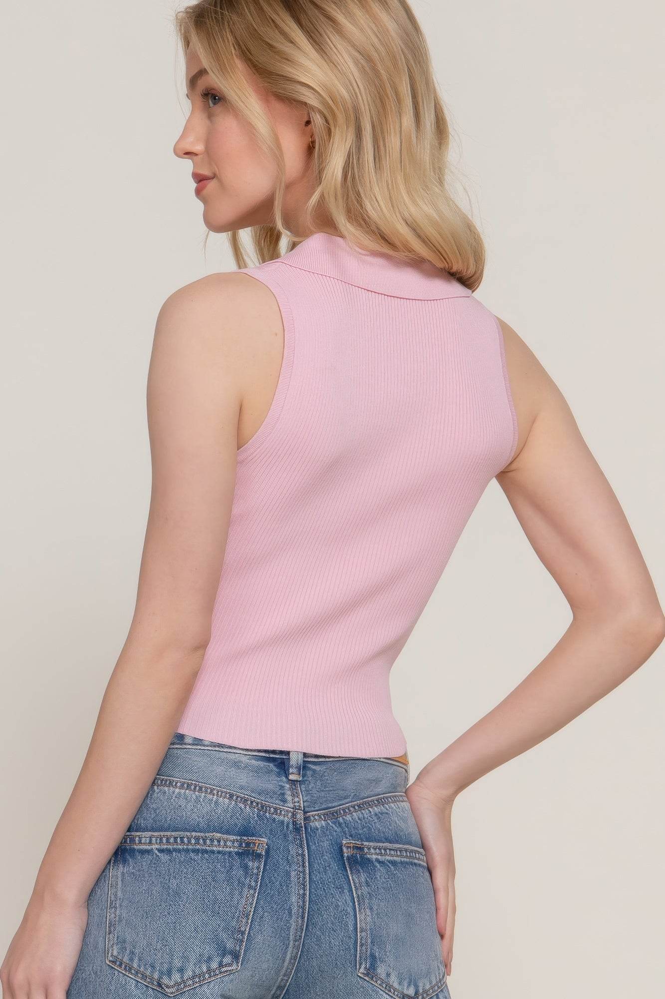 Sleeveless Polo Spring Sweater - DaTrendStore.Com