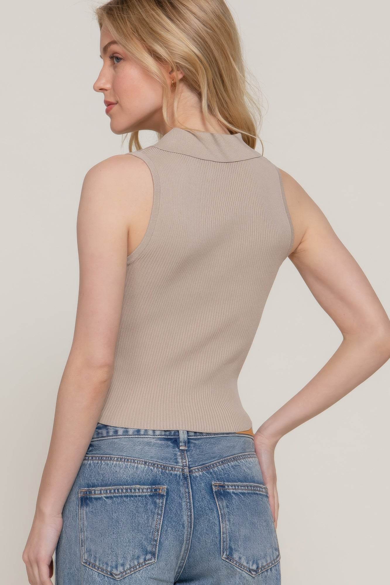 Sleeveless Polo Spring Sweater - DaTrendStore.Com
