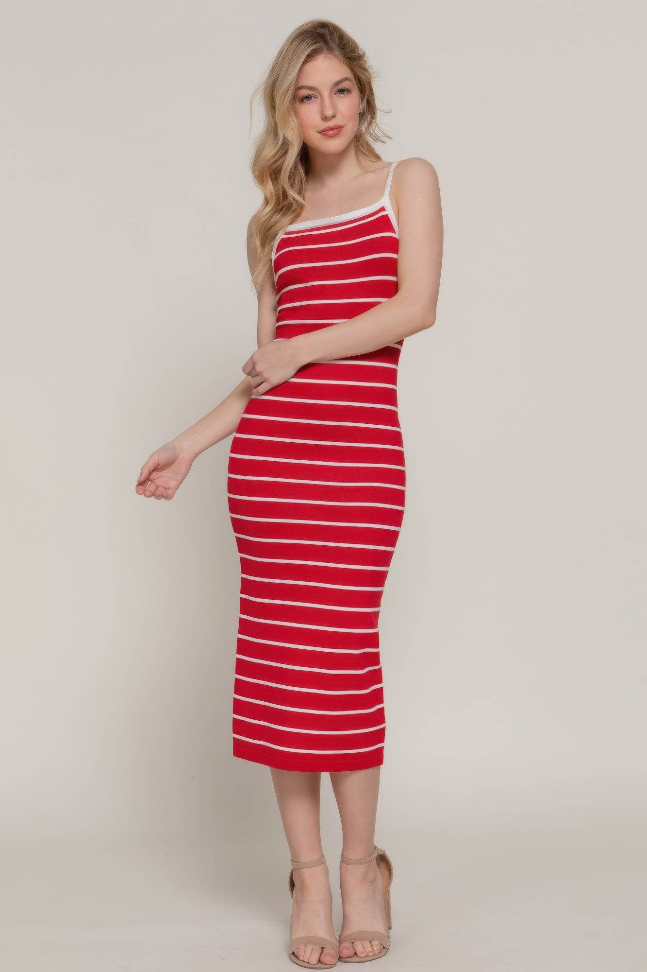 Straight Neck Stripe Spring Sweater Dress - DaTrendStore.Com